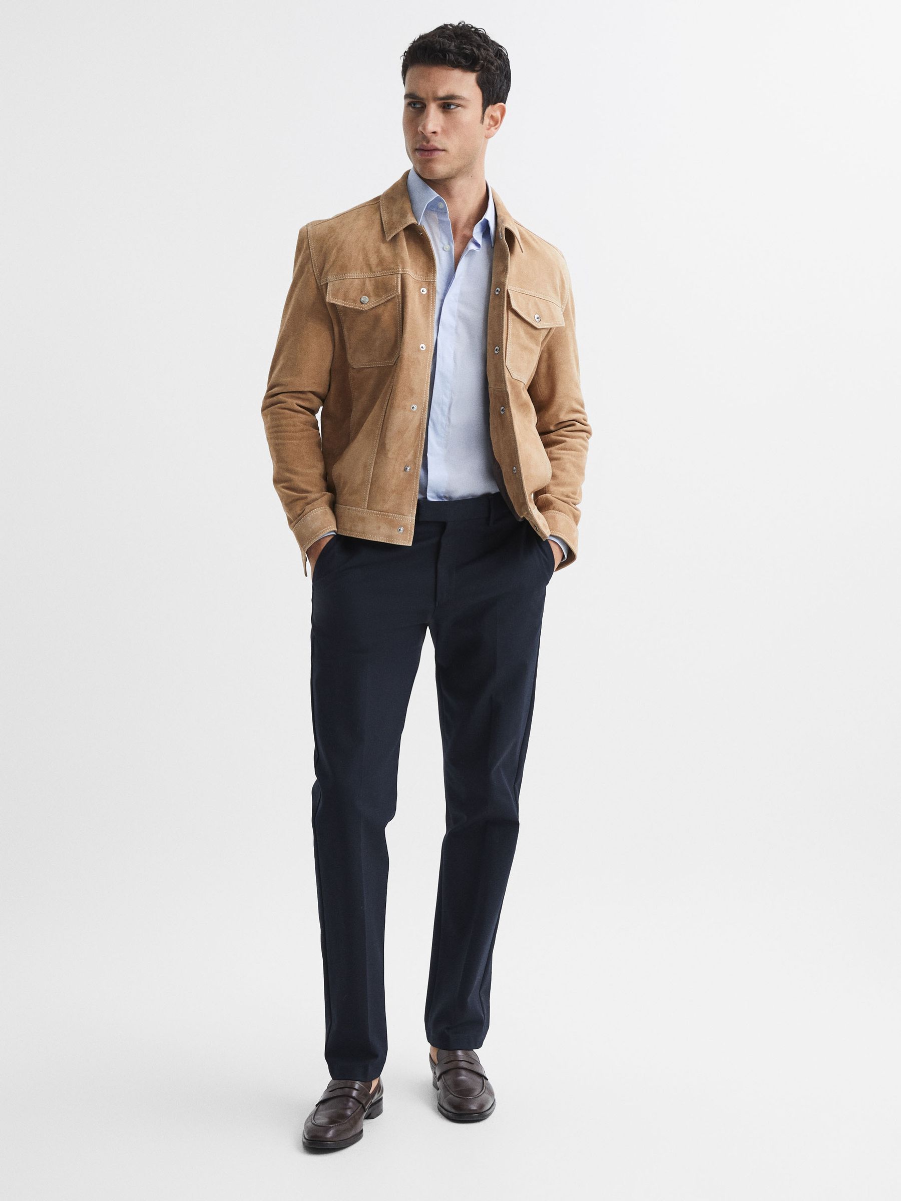 Slim Fit Cotton Blend Shirt in Blue - Image 15 of 22