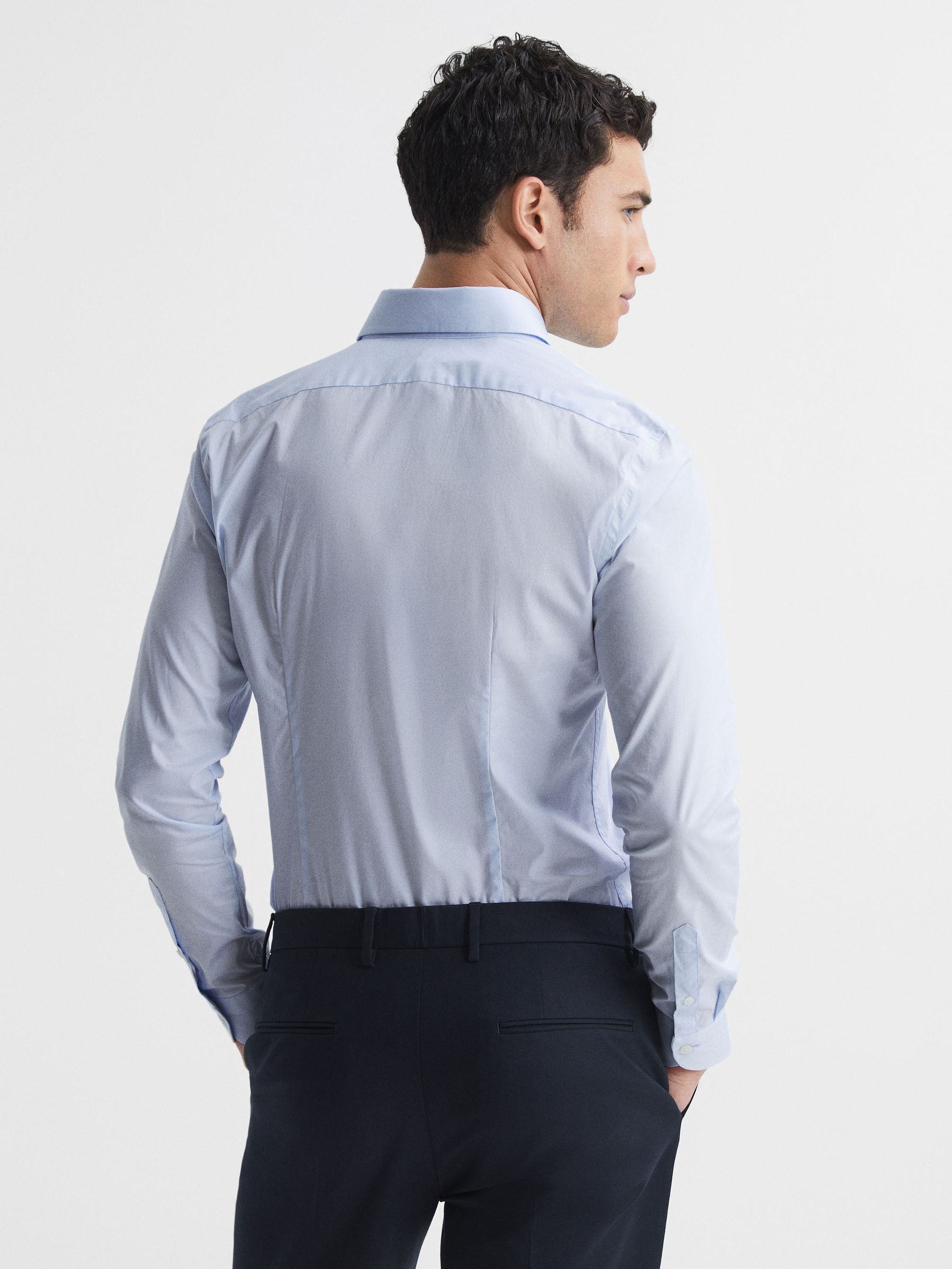 Slim Fit Cotton Blend Shirt in Blue - Image 16 of 22