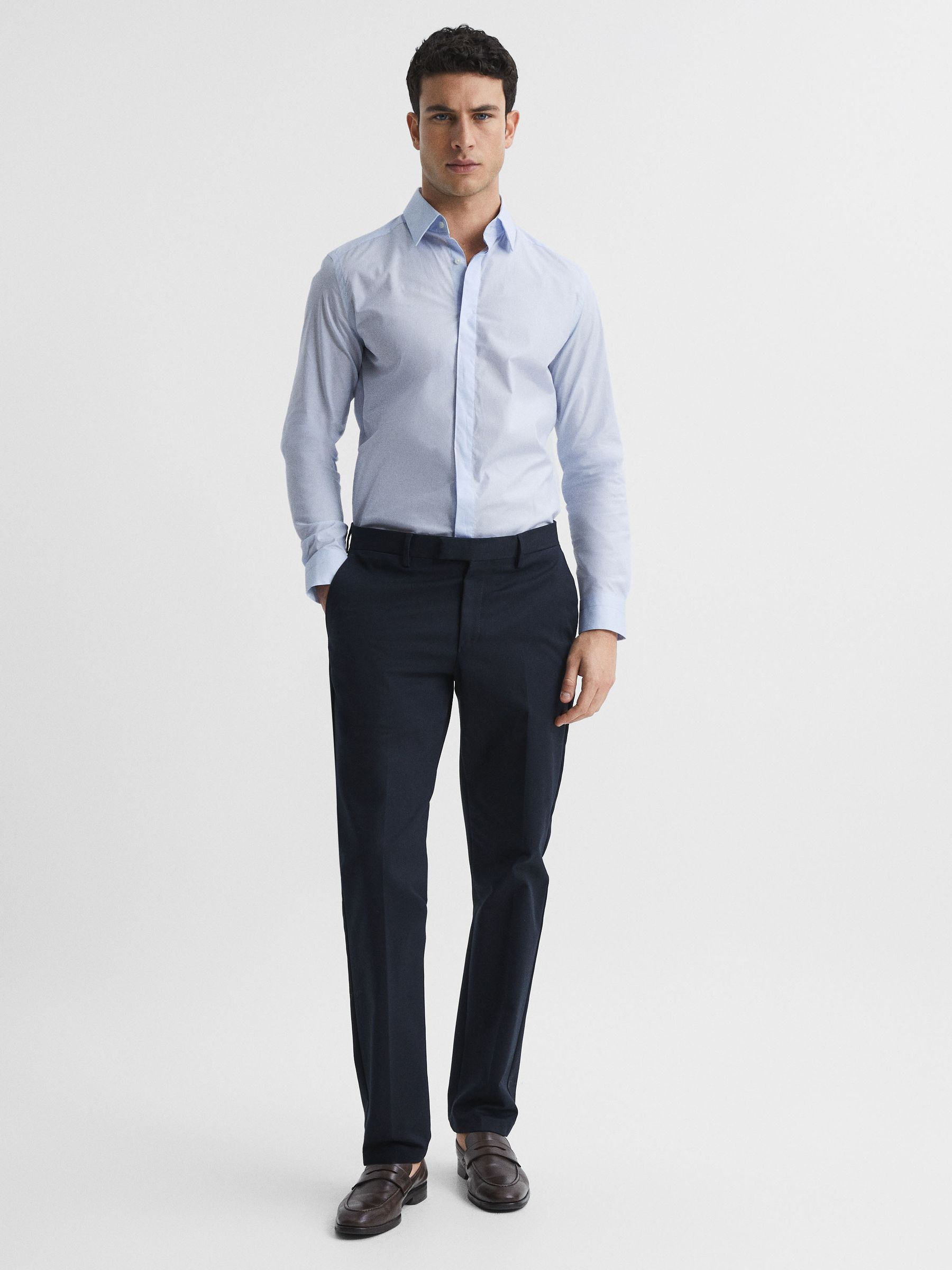 Slim Fit Cotton Blend Shirt in Blue - Image 18 of 22