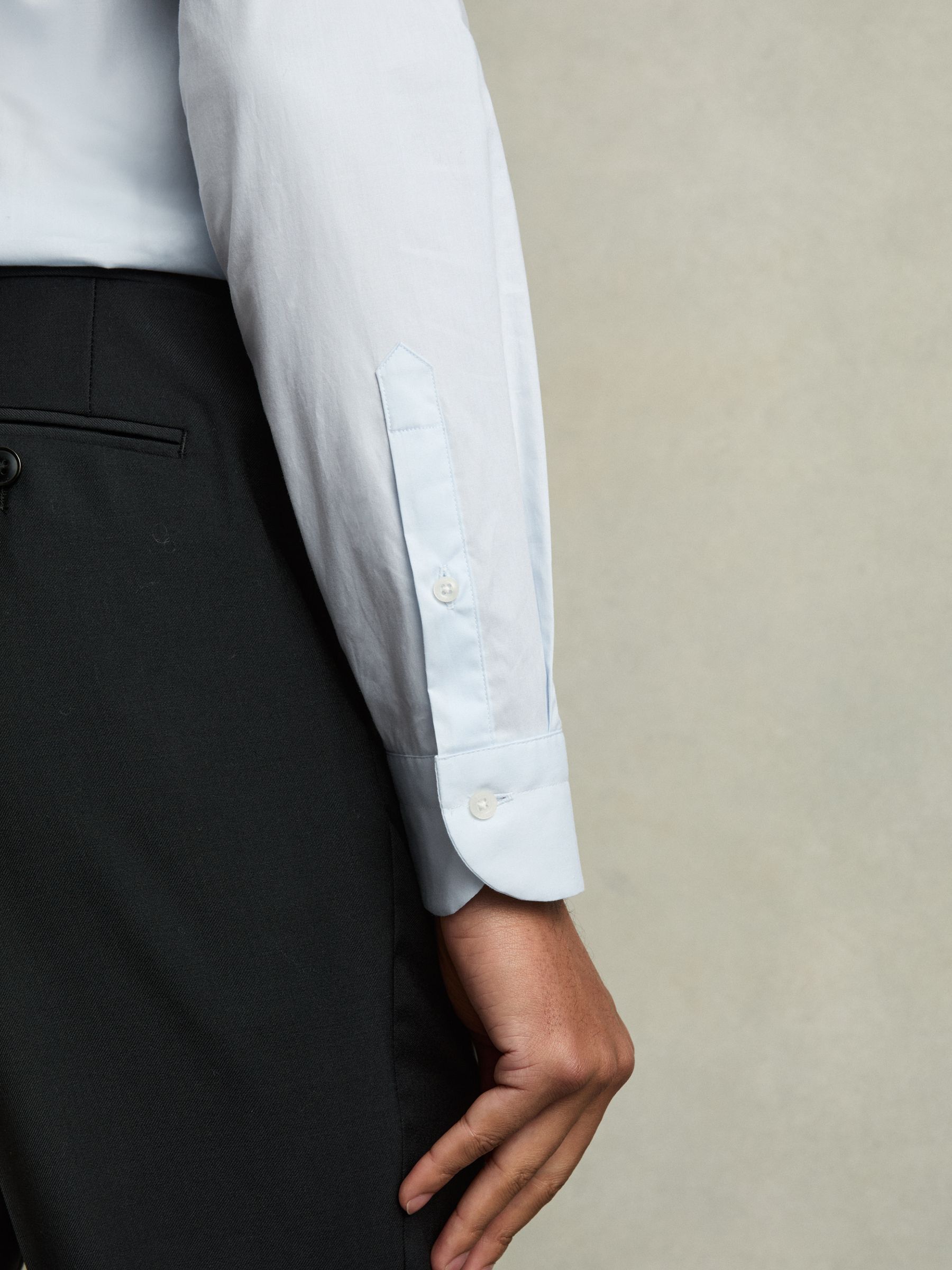 Slim Fit Cotton Blend Shirt in Blue - Image 4 of 7