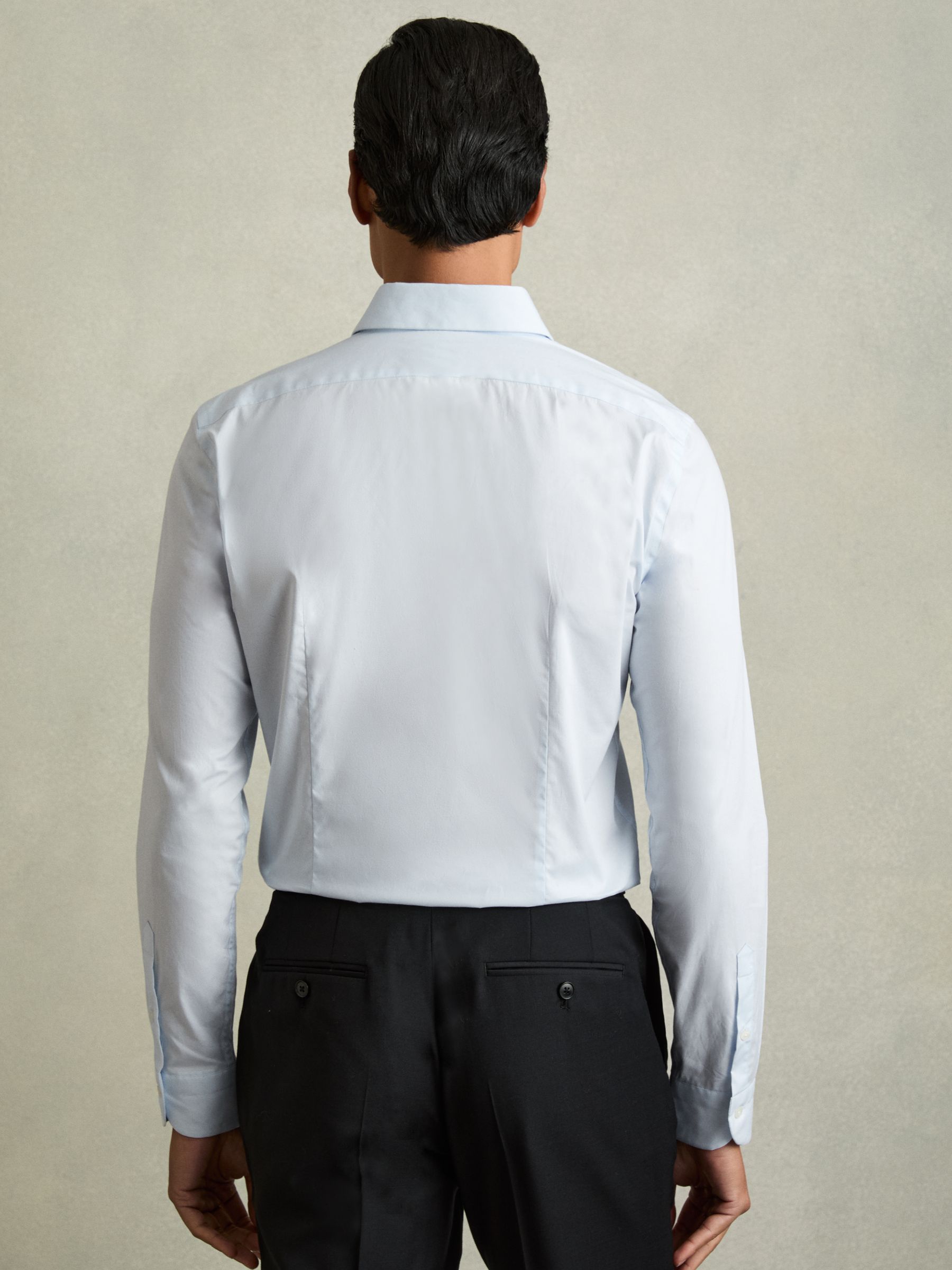 Slim Fit Cotton Blend Shirt in Blue - Image 5 of 7