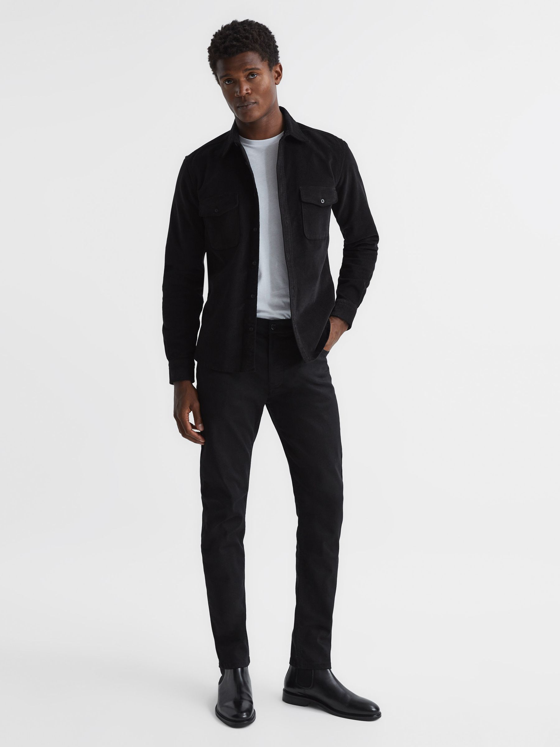 Tapered Slim Fit Jersey Stretch Jeans in Black - Image 1 of 5 Tapered Slim Fit Jersey Stretch Jeans in Black - Image 1 of 5