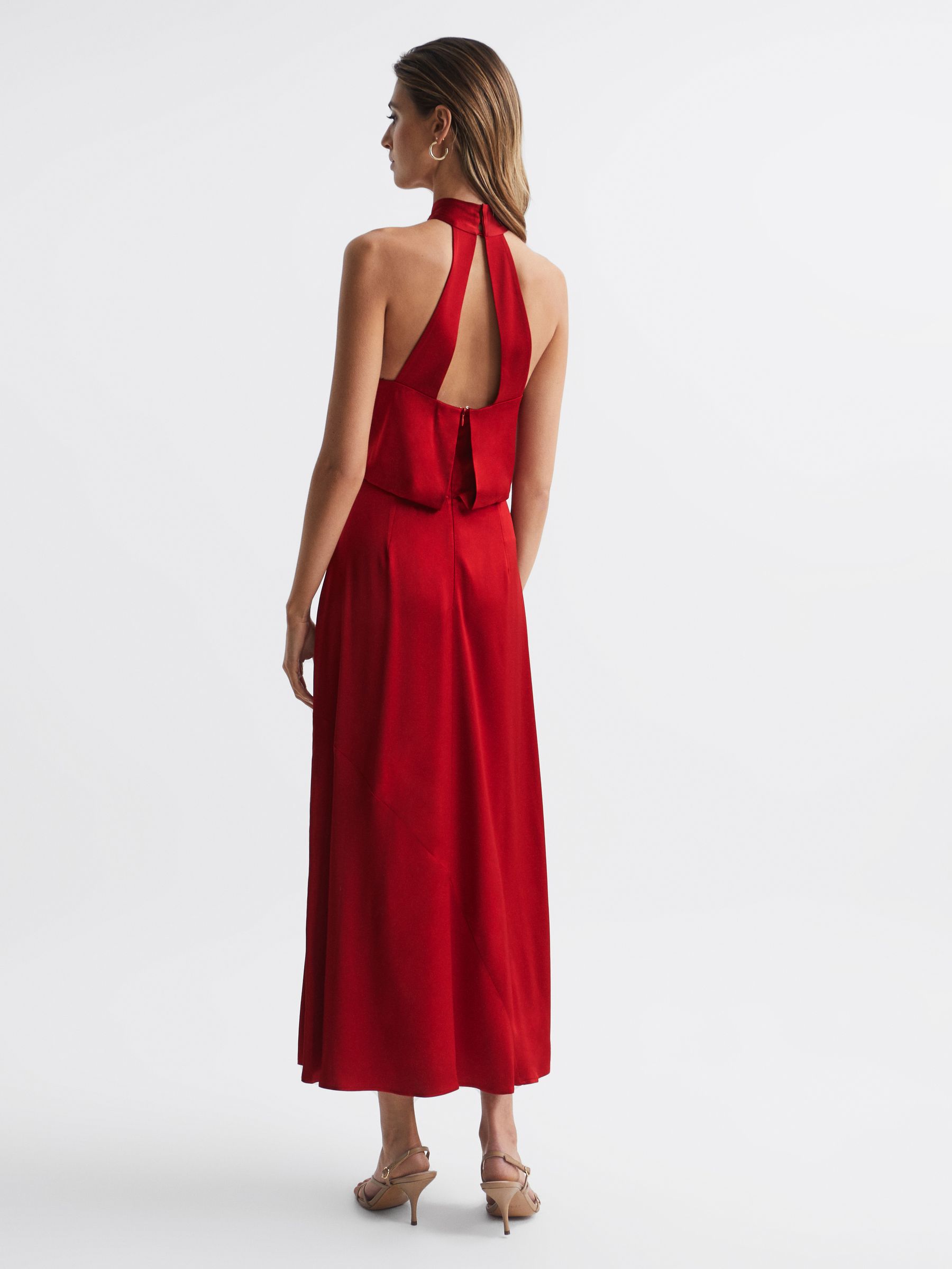 【海外限定】REISSワンピース☆Red Leila Wool Blend Ruched Sle Reiss Wool Blend Ruched Sleeve Midi Dress in Red | REISS