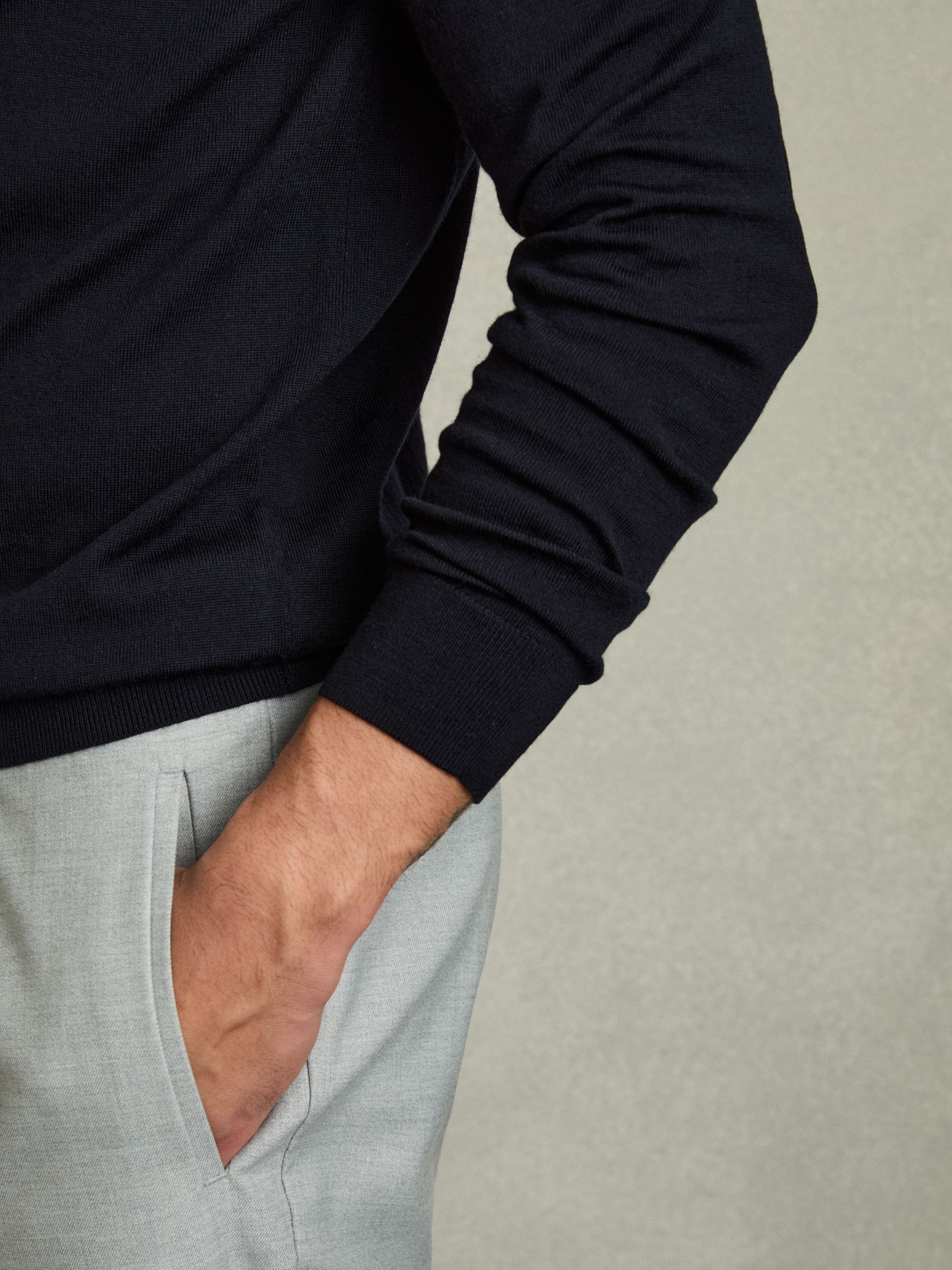 Merino Wool Drawstring Hoodie in Navy - Image 6 of 7