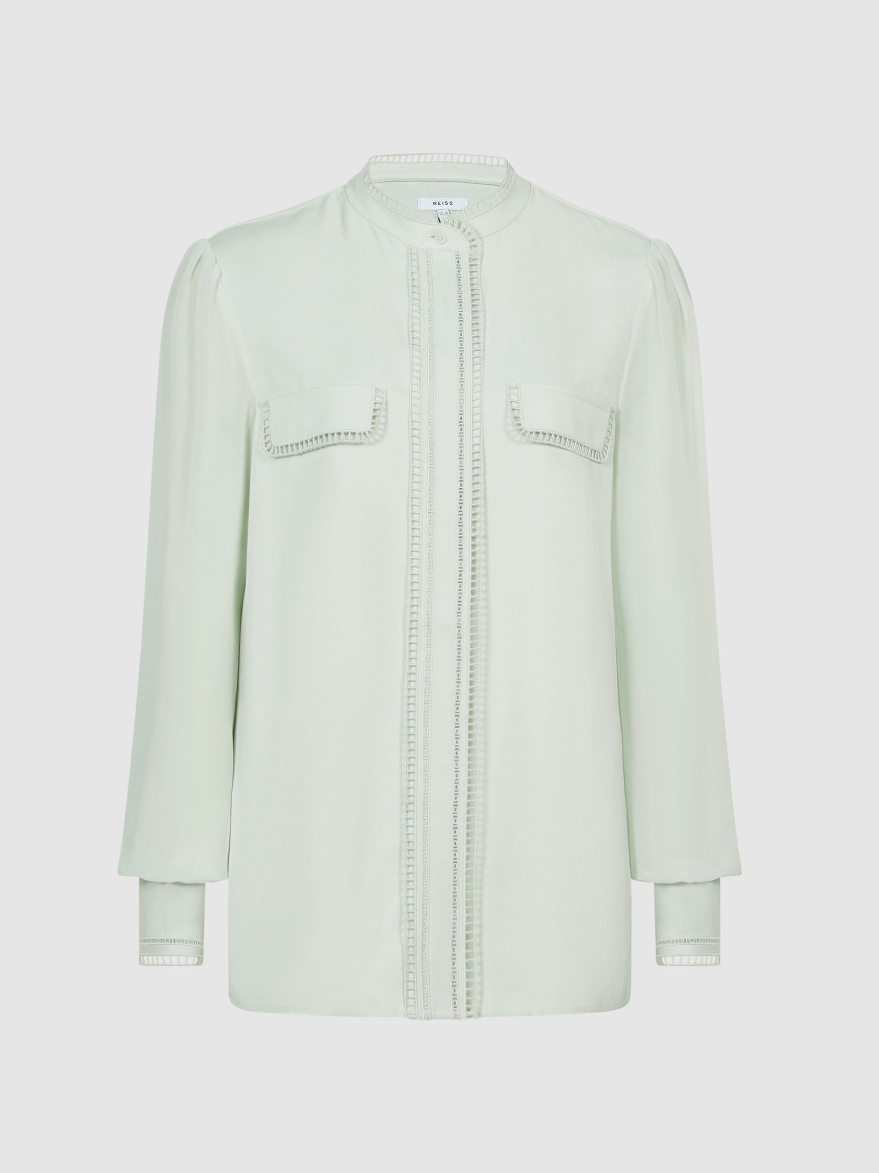 Ladder Trim Detail Blouse in Aqua - Image 2 of 7