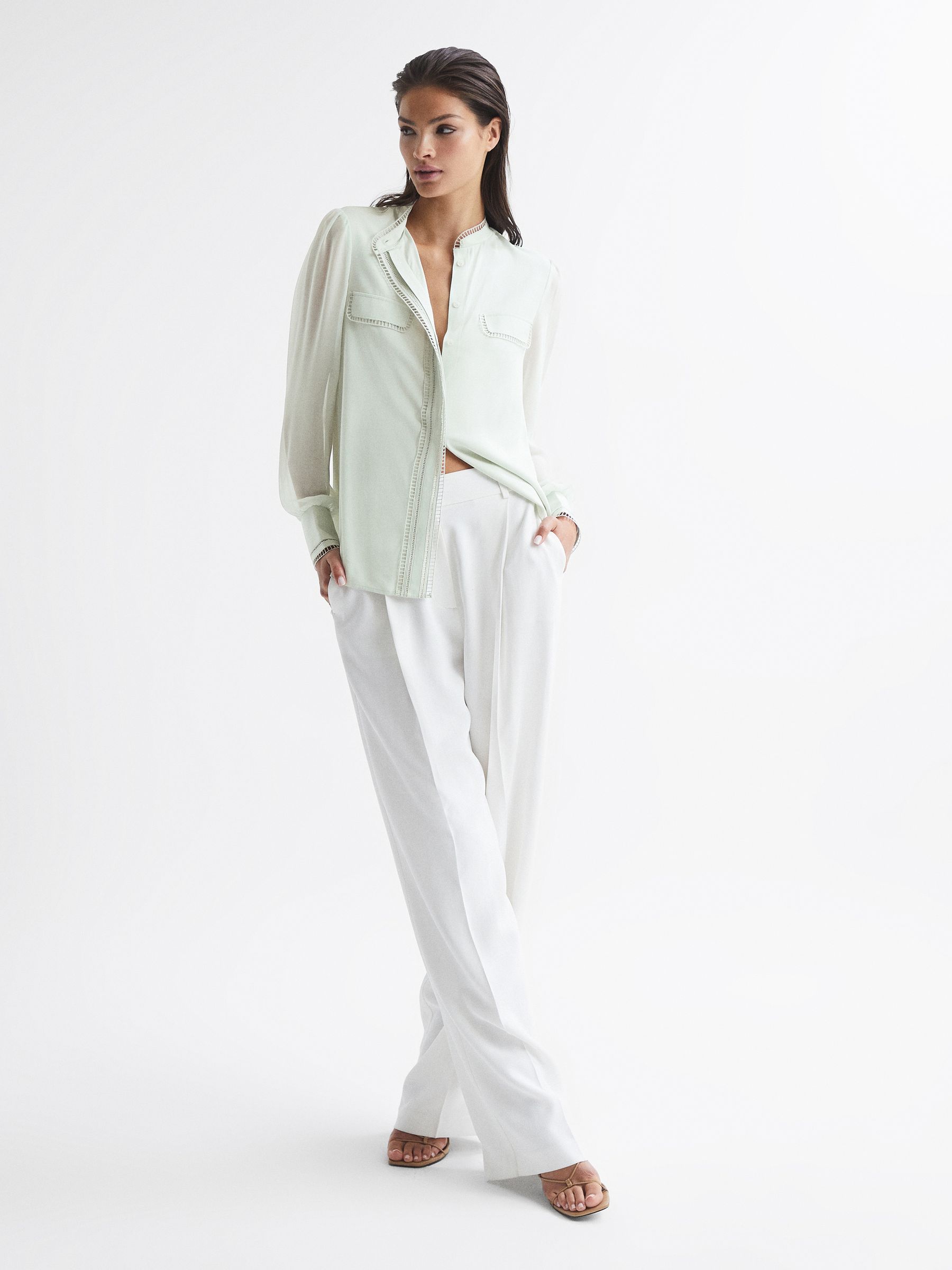 Ladder Trim Detail Blouse in Aqua - Image 3 of 7