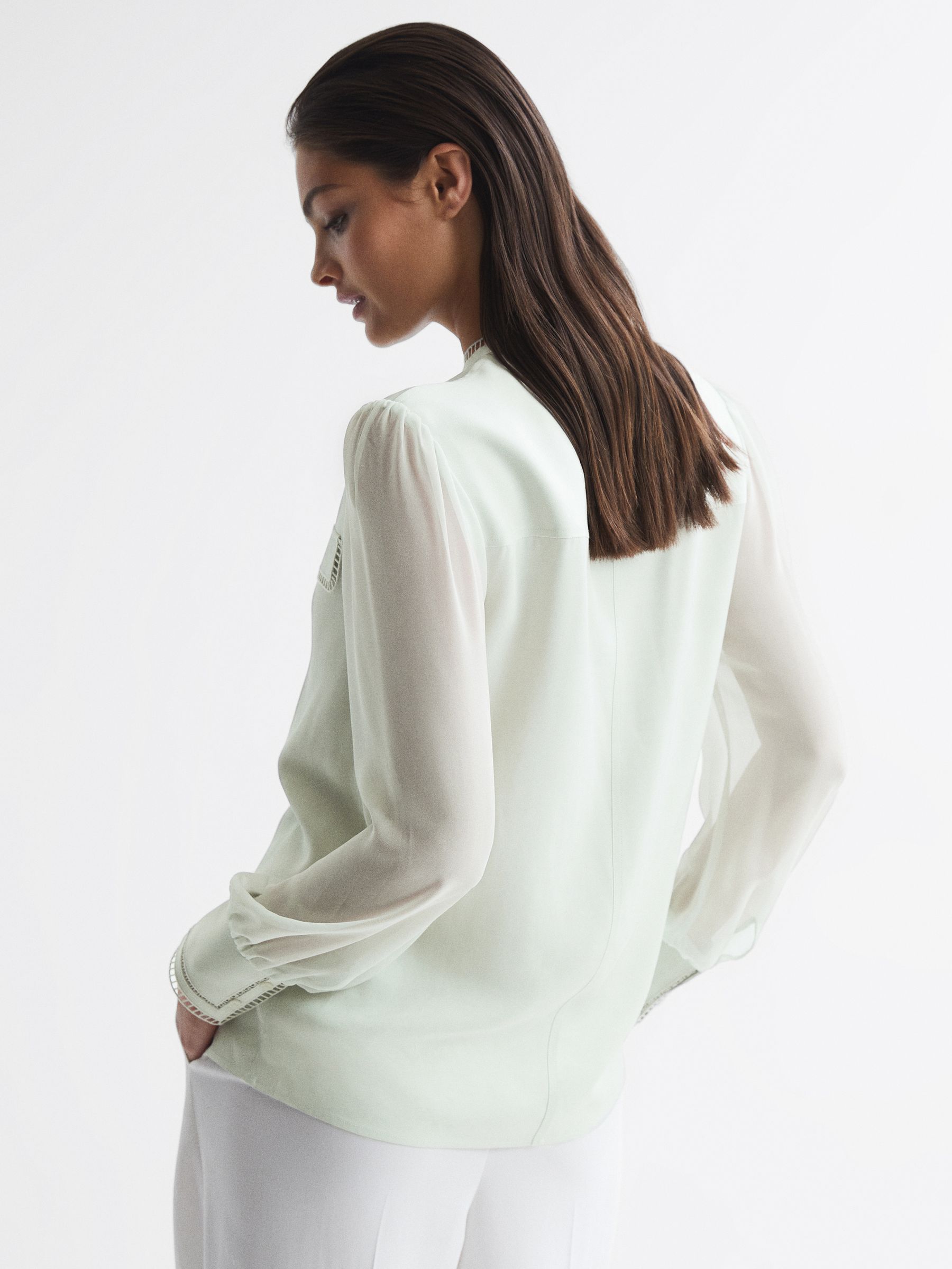 Ladder Trim Detail Blouse in Aqua - Image 5 of 7