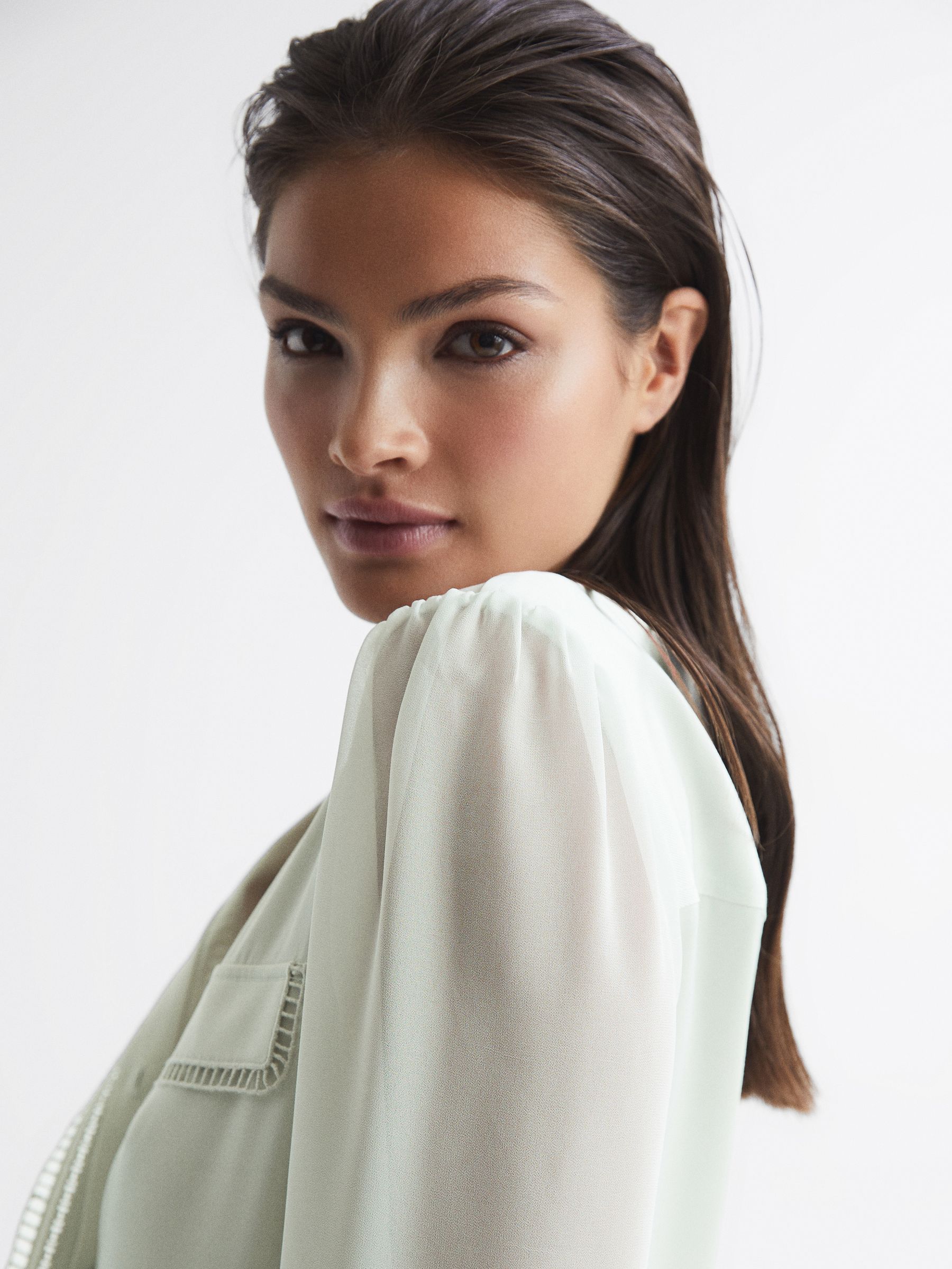 Ladder Trim Detail Blouse in Aqua - Image 7 of 7