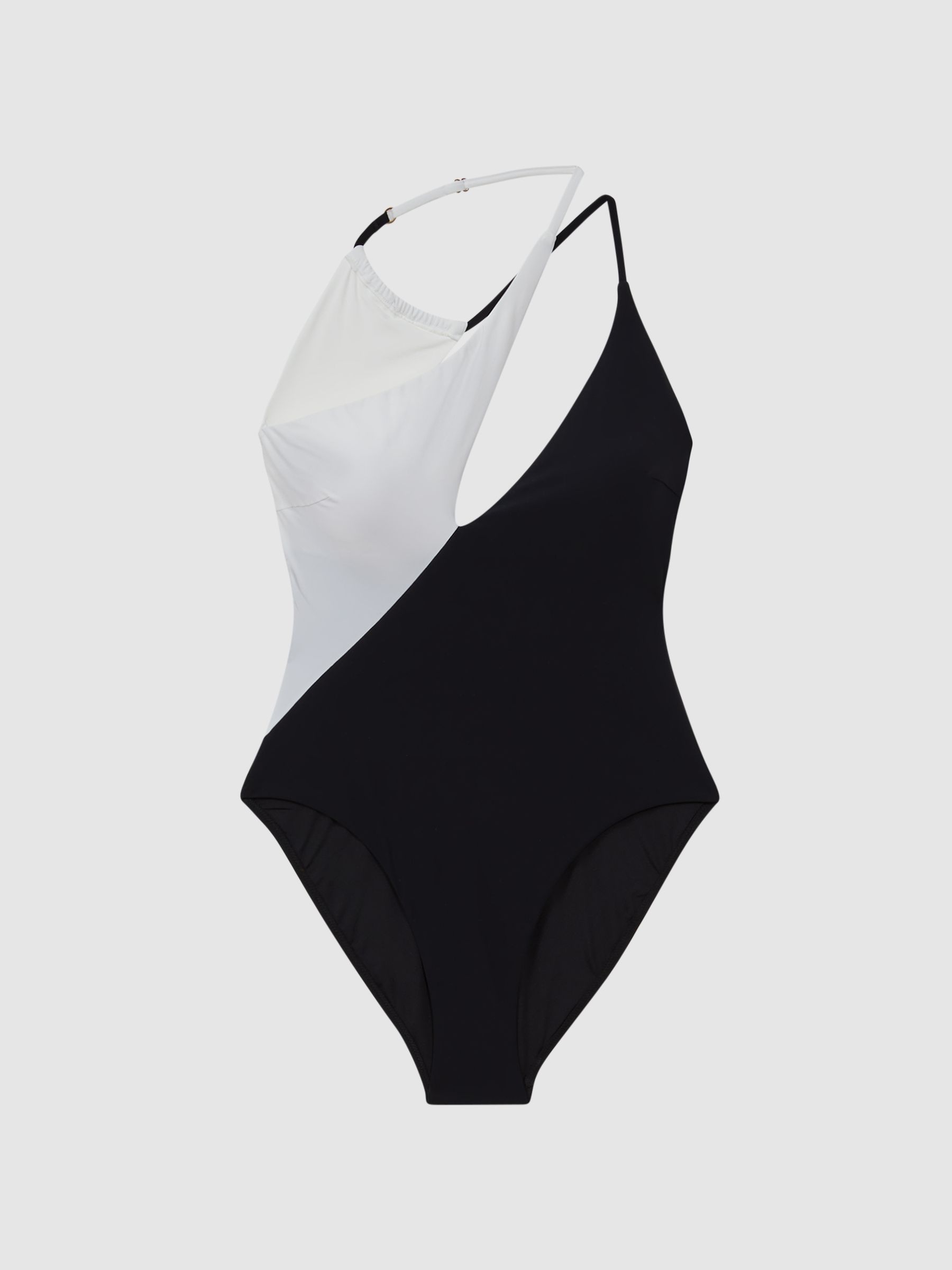 Asymmetric Colourblock Swimsuit in Black/White - Image 2 of 5