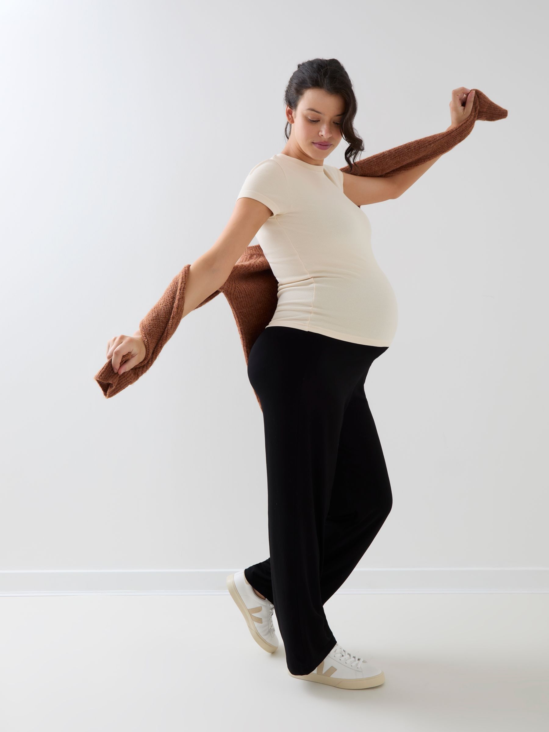 Black Maternity Jersey Fold Over Waist Trousers - Image 1 of 6