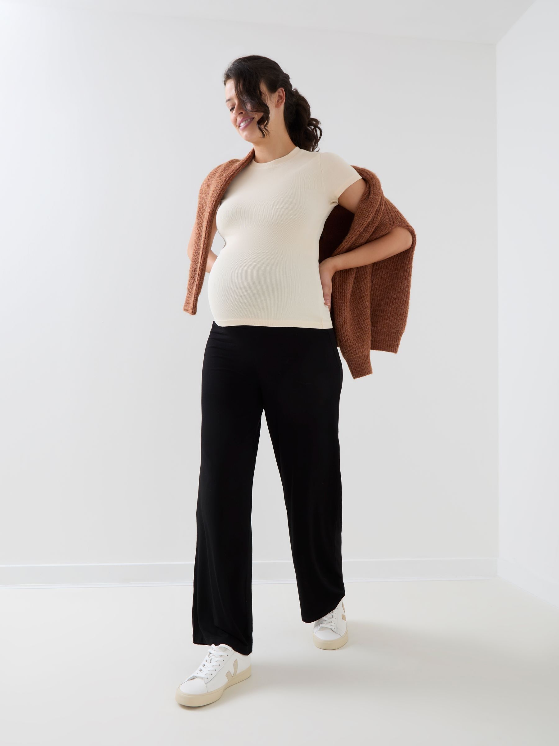 Black Maternity Jersey Fold Over Waist Trousers - Image 2 of 6