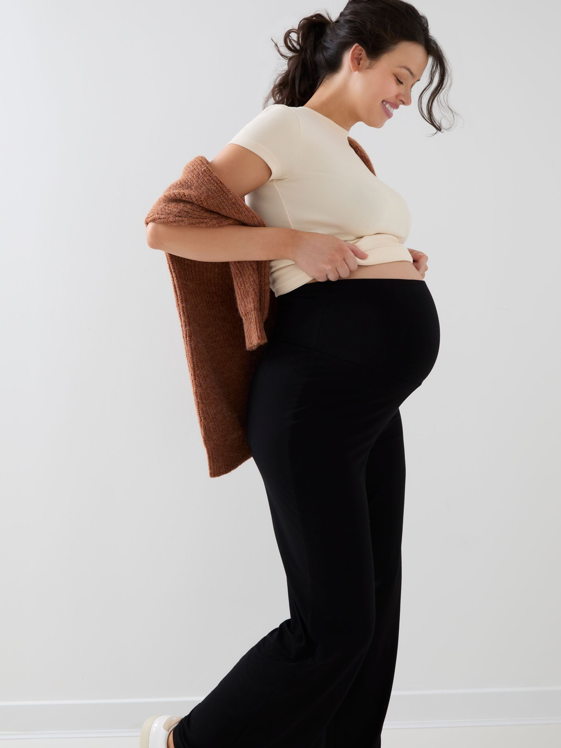 Black Maternity Jersey Fold Over Waist Trousers - Image 3 of 6