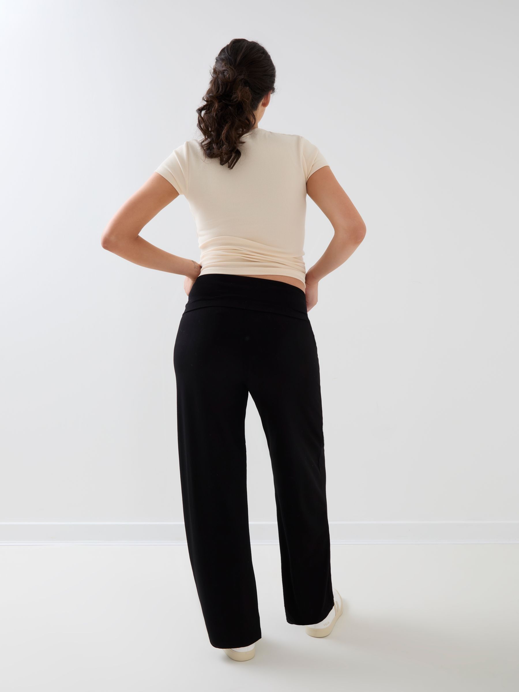 Black Maternity Jersey Fold Over Waist Trousers - Image 4 of 6