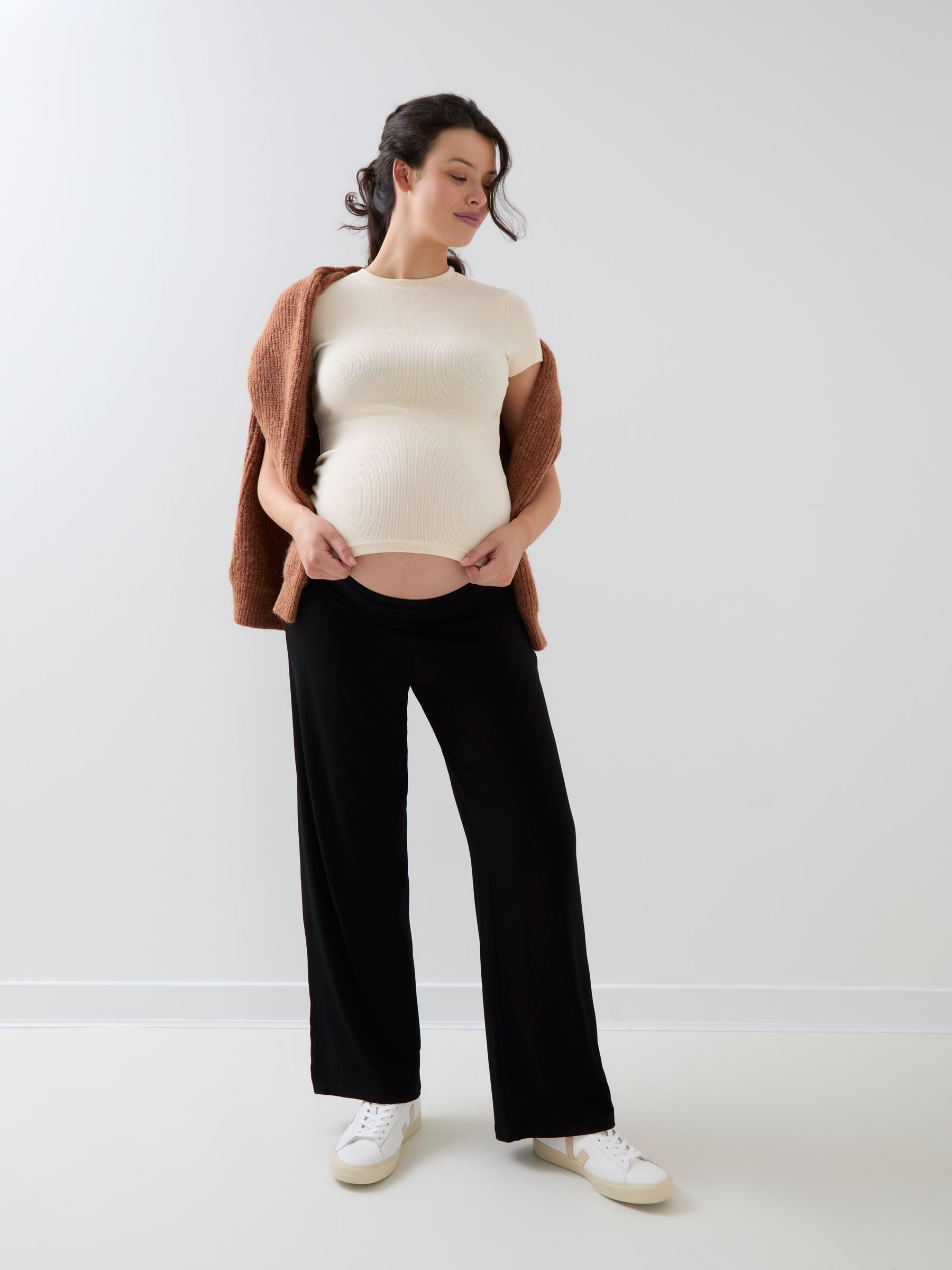 Black Maternity Jersey Fold Over Waist Trousers - Image 6 of 6