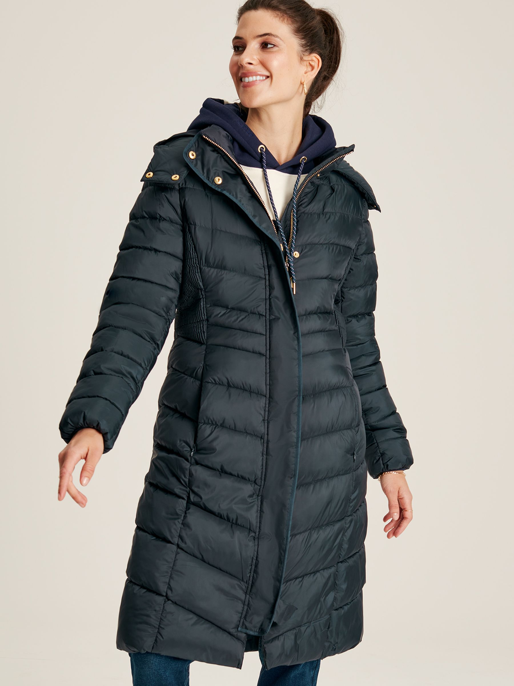 Pembury Navy Blue Showerproof Long Padded Coat With Hood - Image 1 of 7