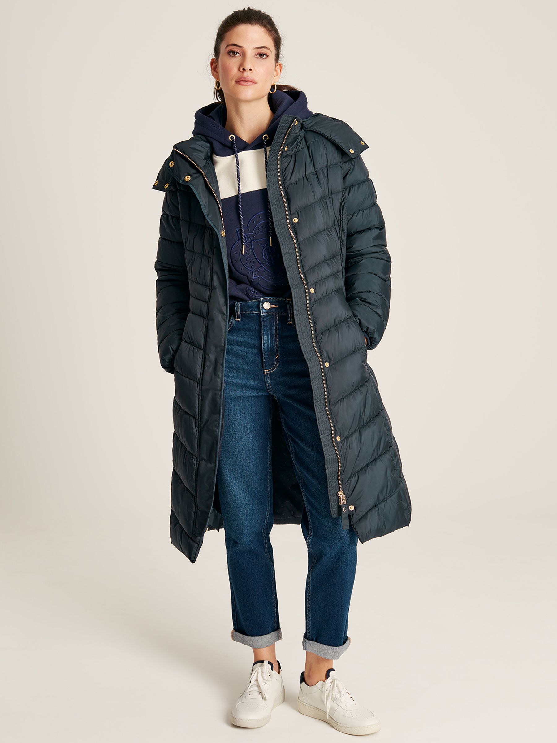 Pembury Navy Blue Showerproof Long Padded Coat With Hood - Image 3 of 7