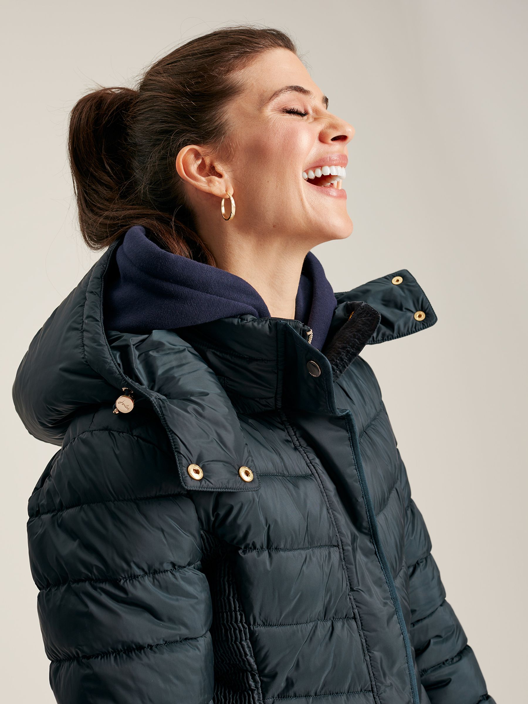 Pembury Navy Blue Showerproof Long Padded Coat With Hood - Image 4 of 7