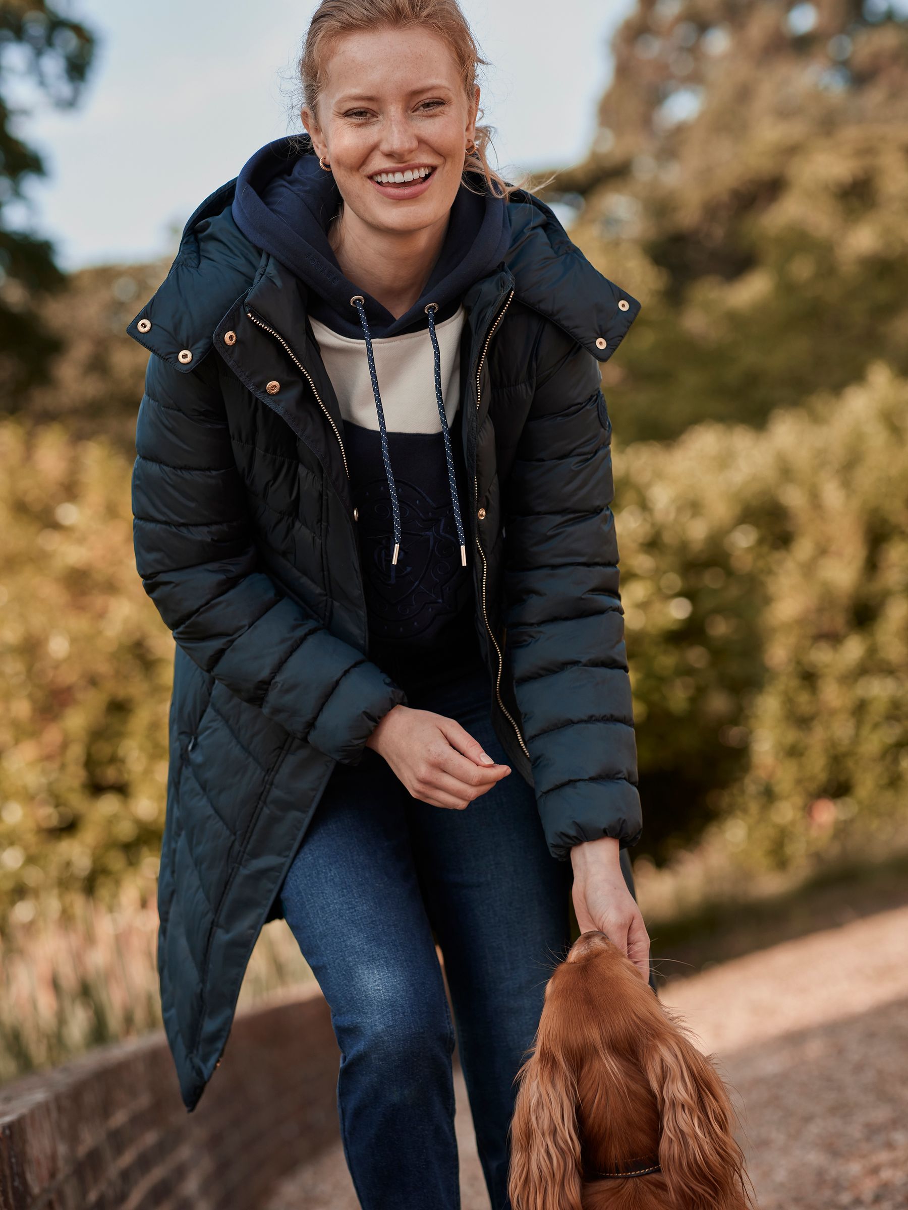 Pembury Navy Blue Showerproof Long Padded Coat With Hood - Image 5 of 7