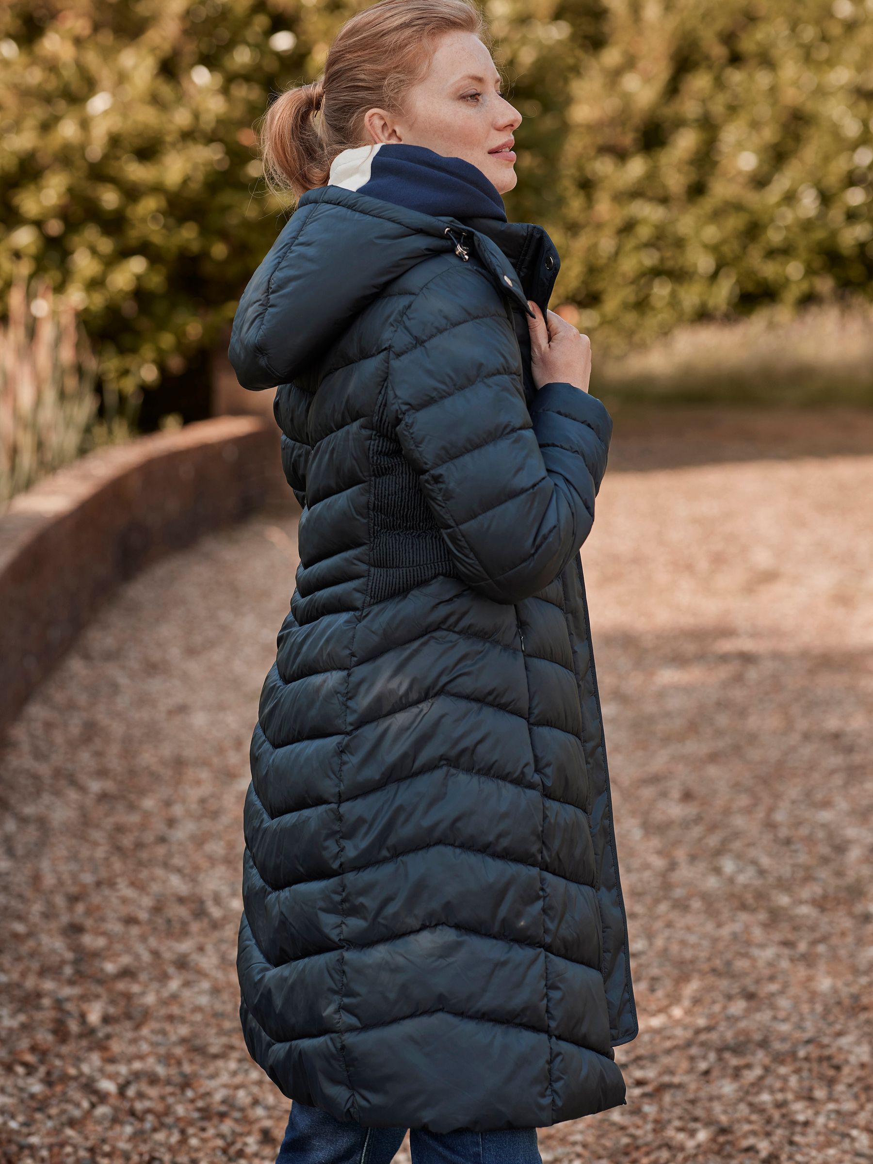 Pembury Navy Blue Showerproof Long Padded Coat With Hood - Image 6 of 7
