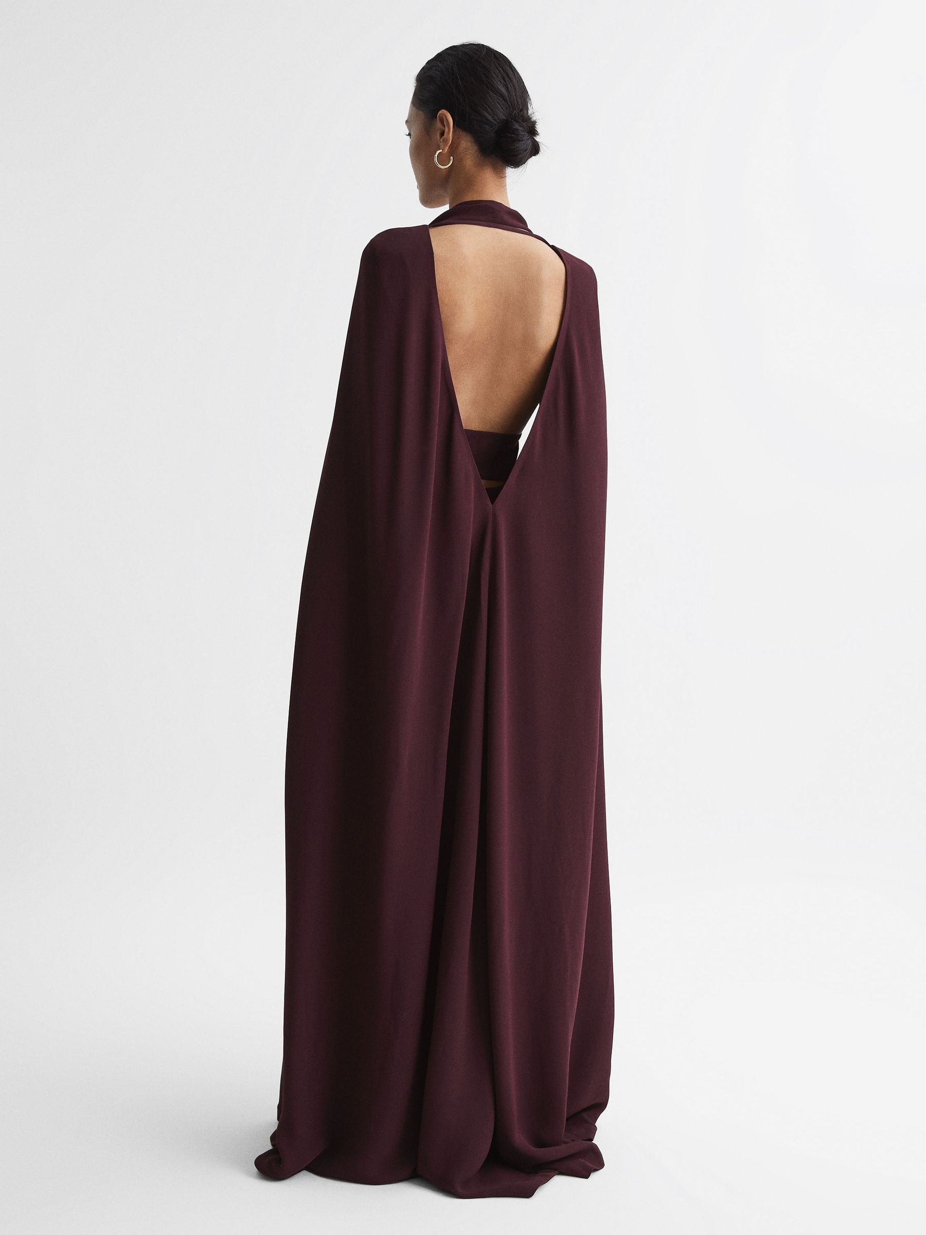 Maxi Dress With Cape in Burgundy - Image 5 of 9