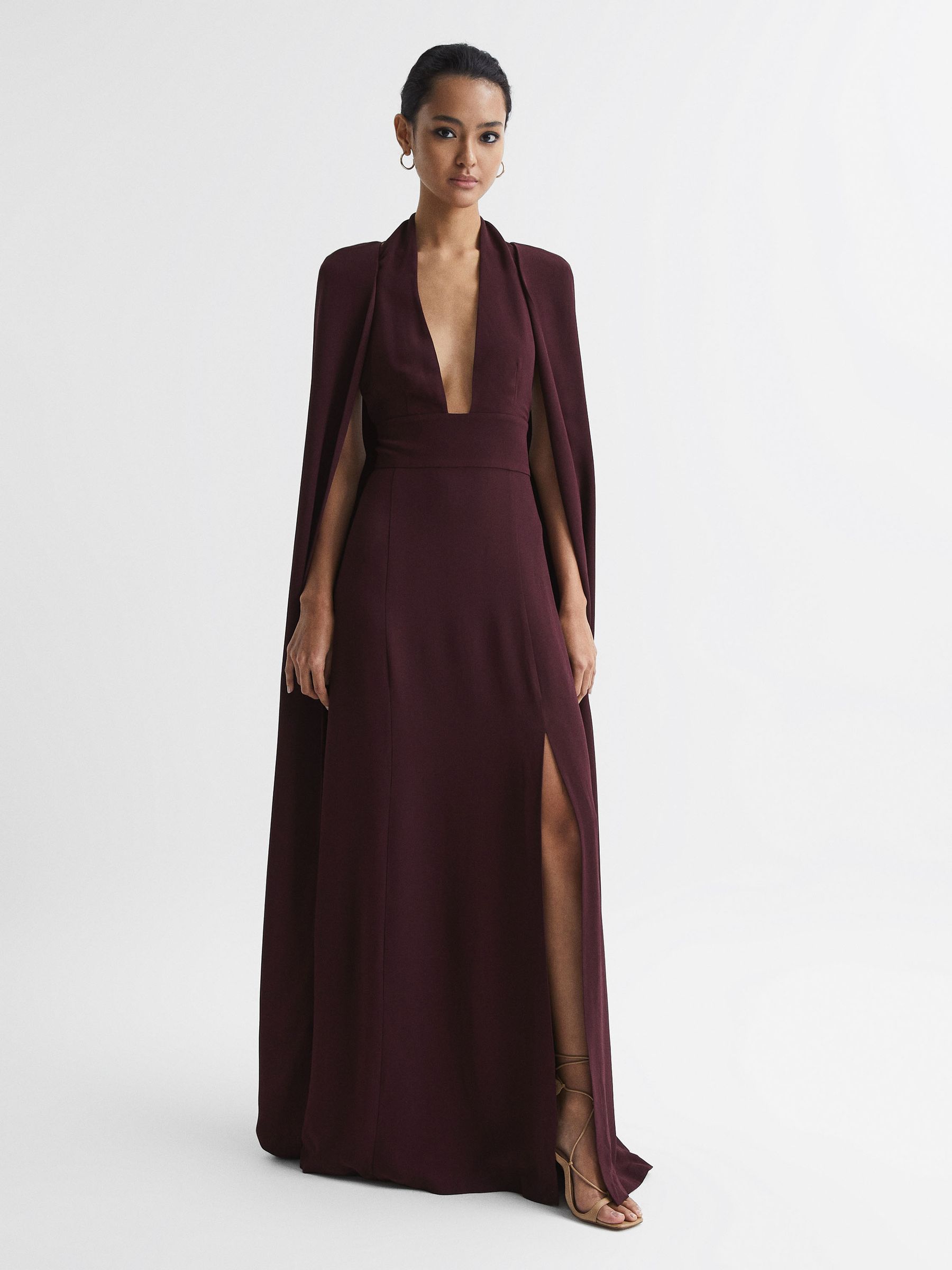 Maxi Dress With Cape in Burgundy - Image 8 of 9