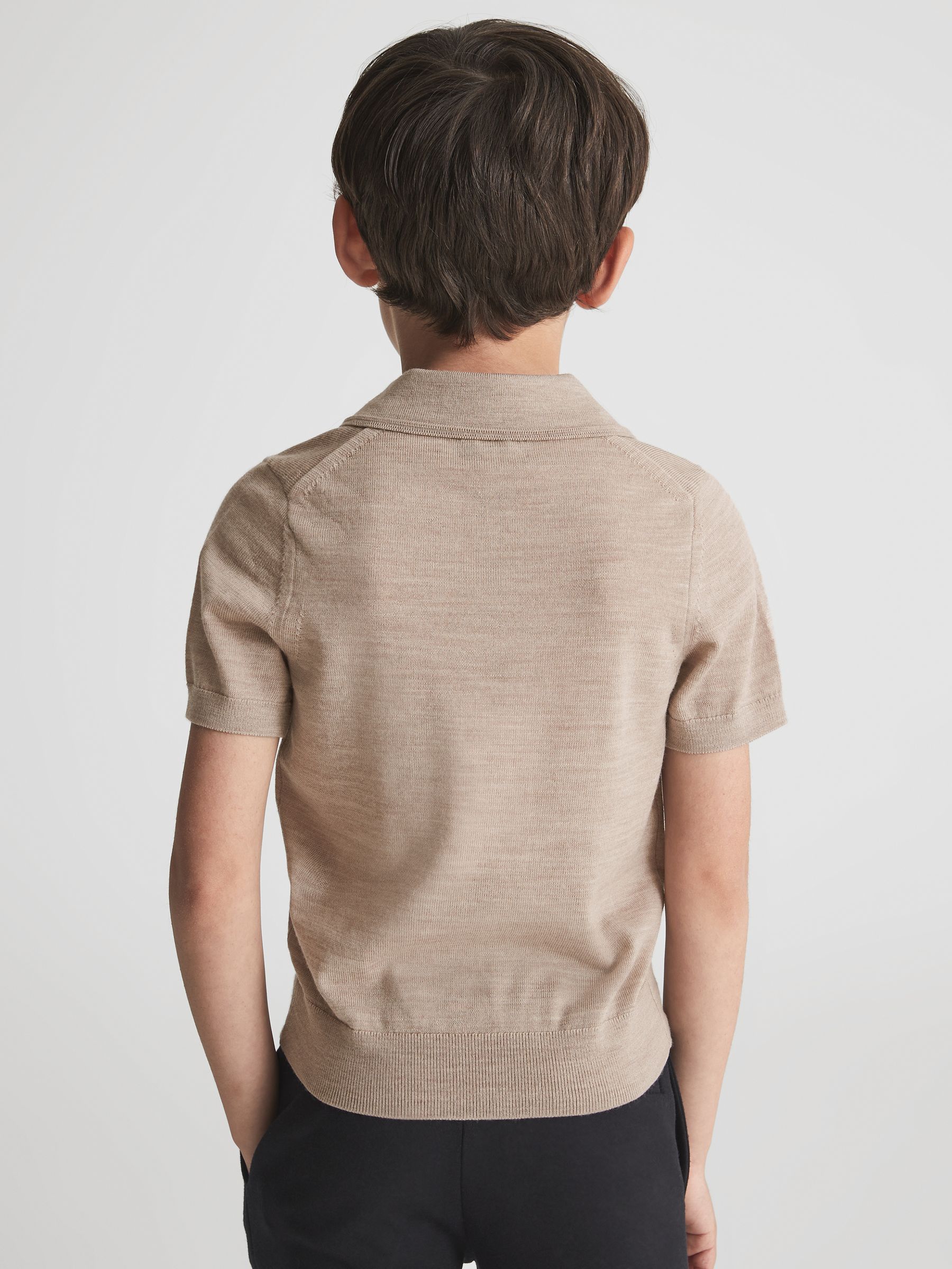 Junior Merino Wool Open Collar Polo Shirt in Wheat Melange - Image 5 of 7