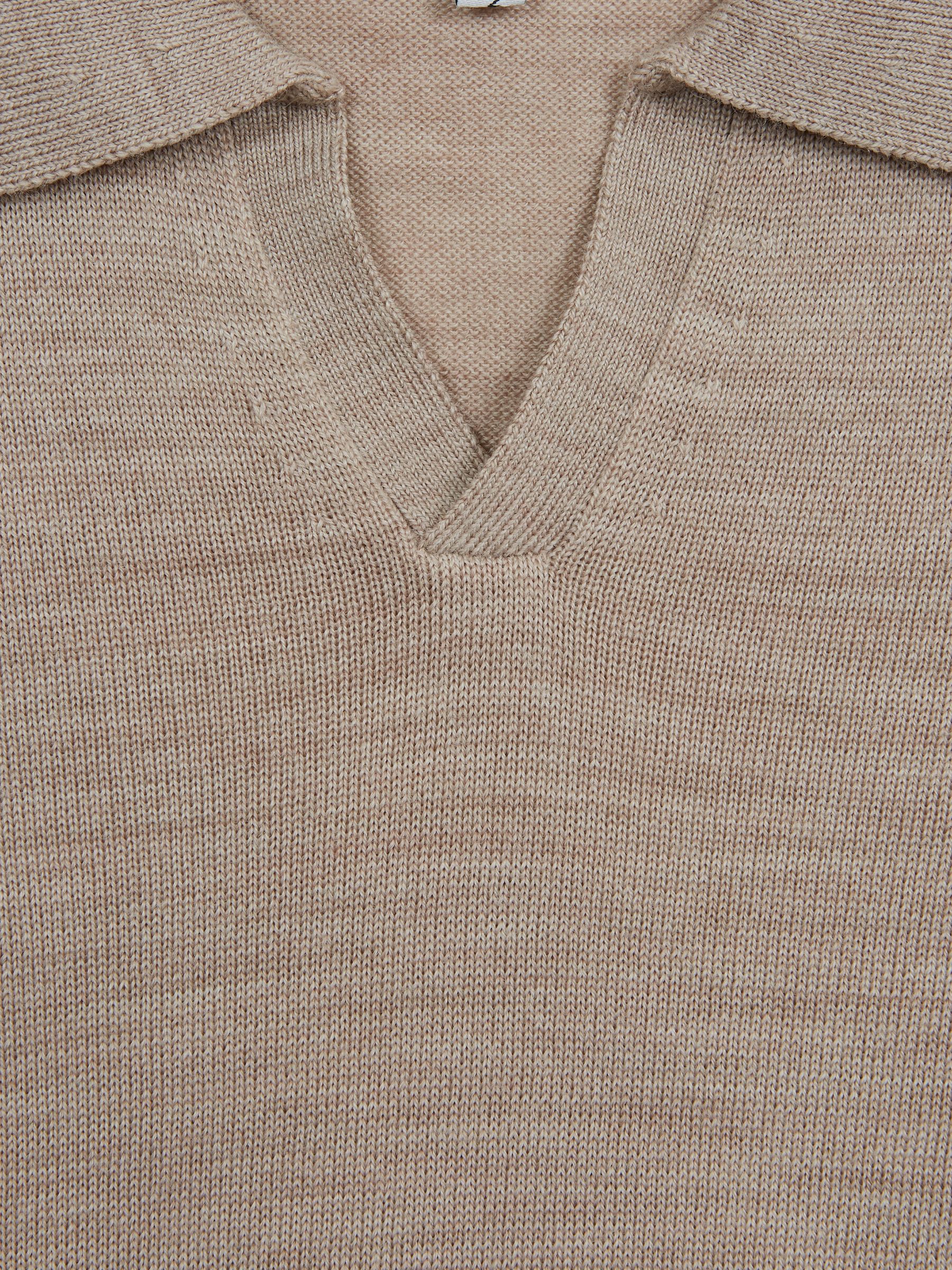 Junior Merino Wool Open Collar Polo Shirt in Wheat Melange - Image 7 of 7