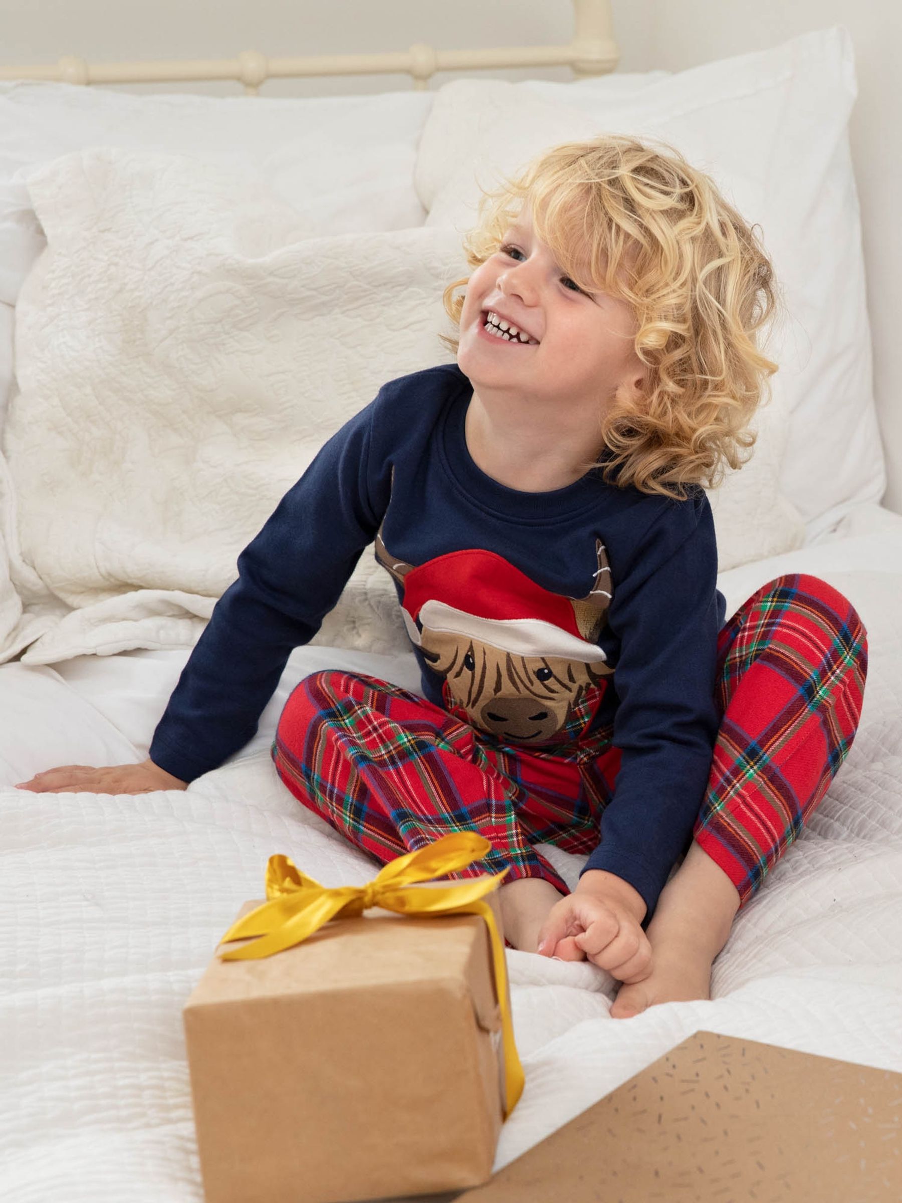 Highland Cow Tartan Pyjamas in Navy - Image 1 of 5