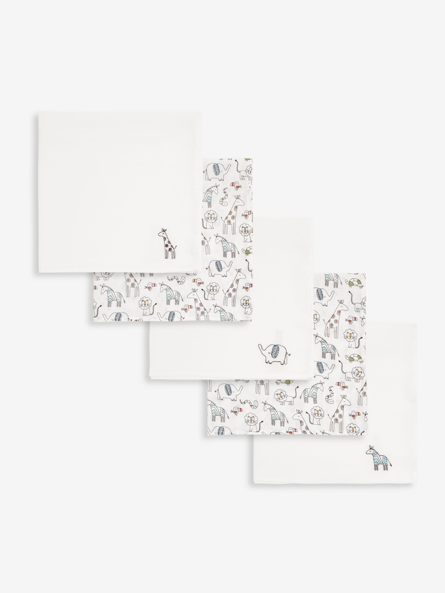 5-Pack Delicate Safari Embroidered Muslins in White - Image 2 of 2