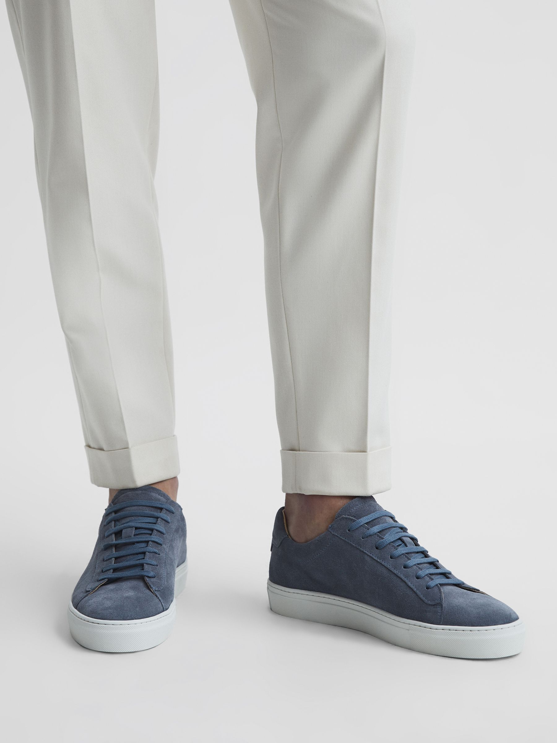 Lace Up Leather Trainers in Airforce Blue - Image 2 of 6