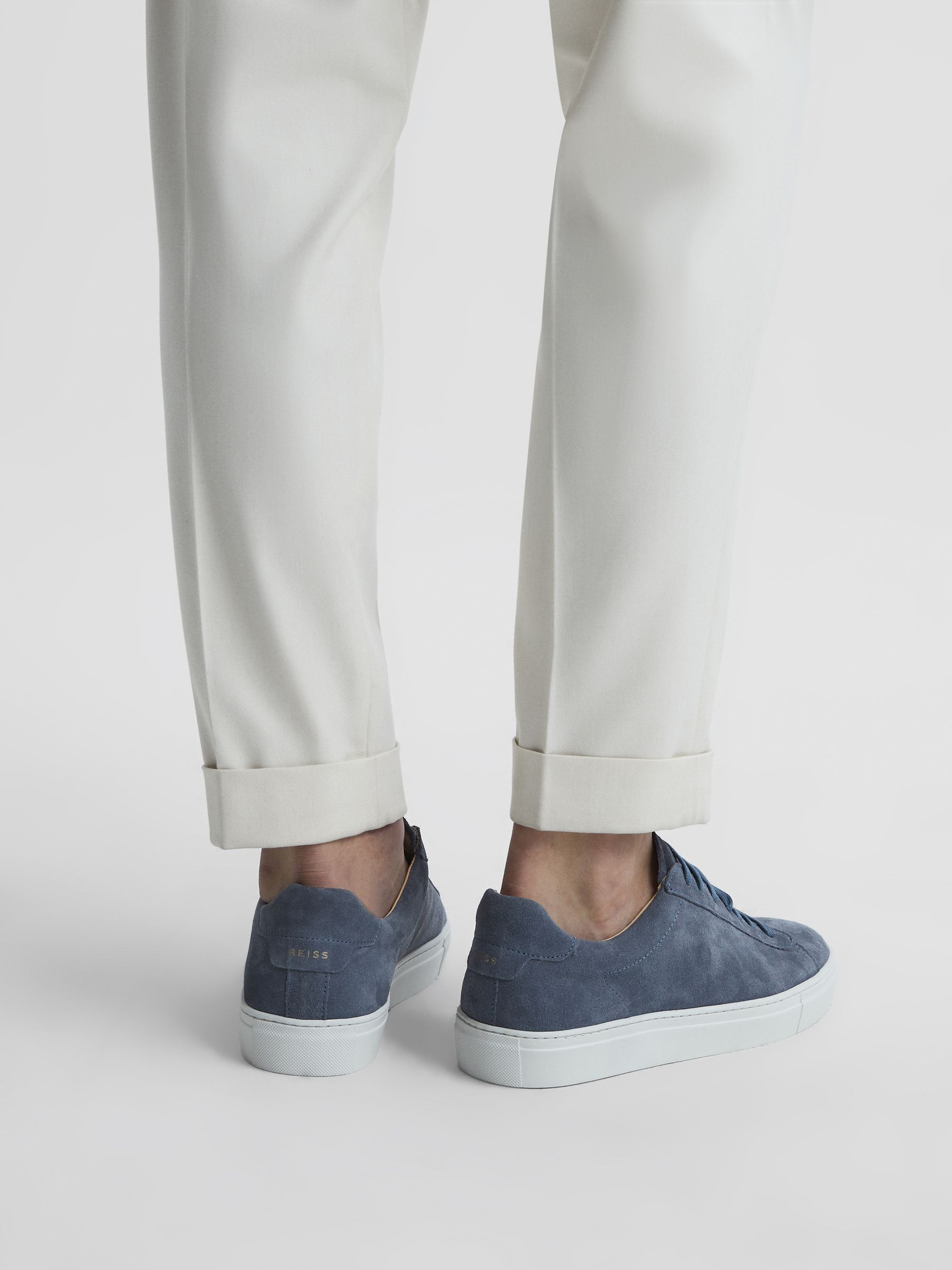 Lace Up Leather Trainers in Airforce Blue - Image 3 of 6