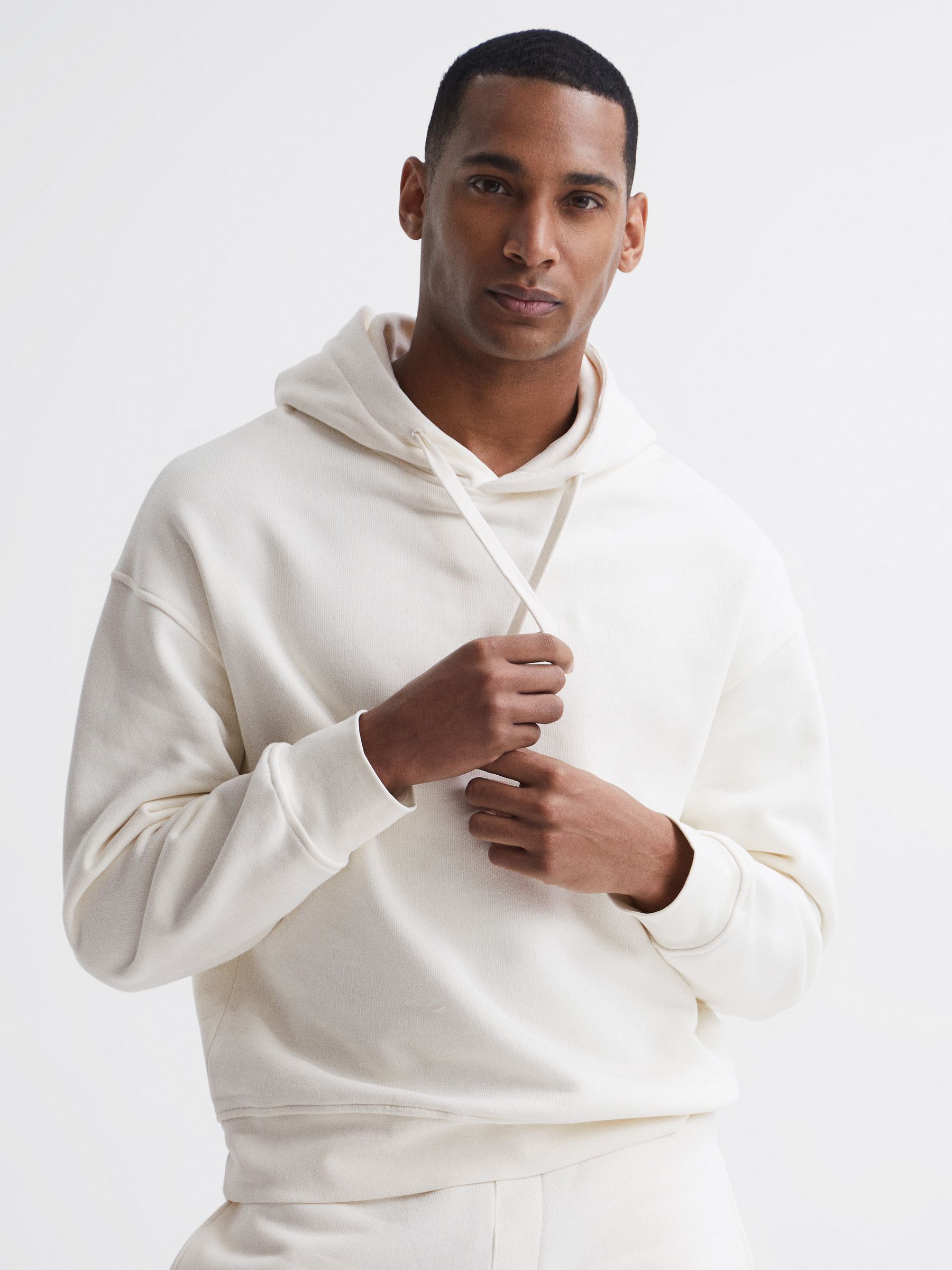 Drawstring Hoodie in Ecru - Image 1 of 6 Drawstring Hoodie in Ecru - Image 1 of 6