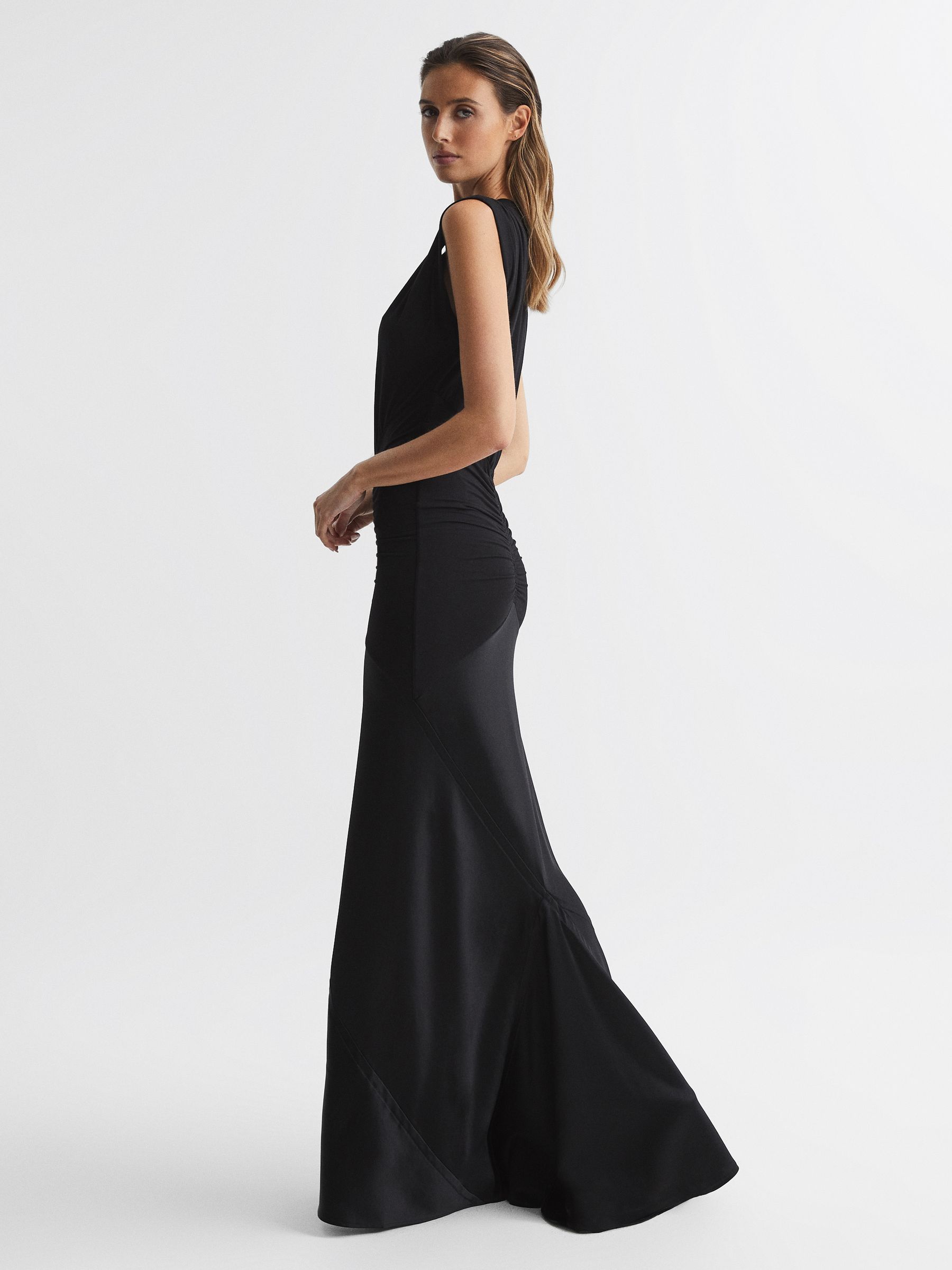 Reiss Plunge V-Neck Sleeveless Maxi Dress in Black - REISS