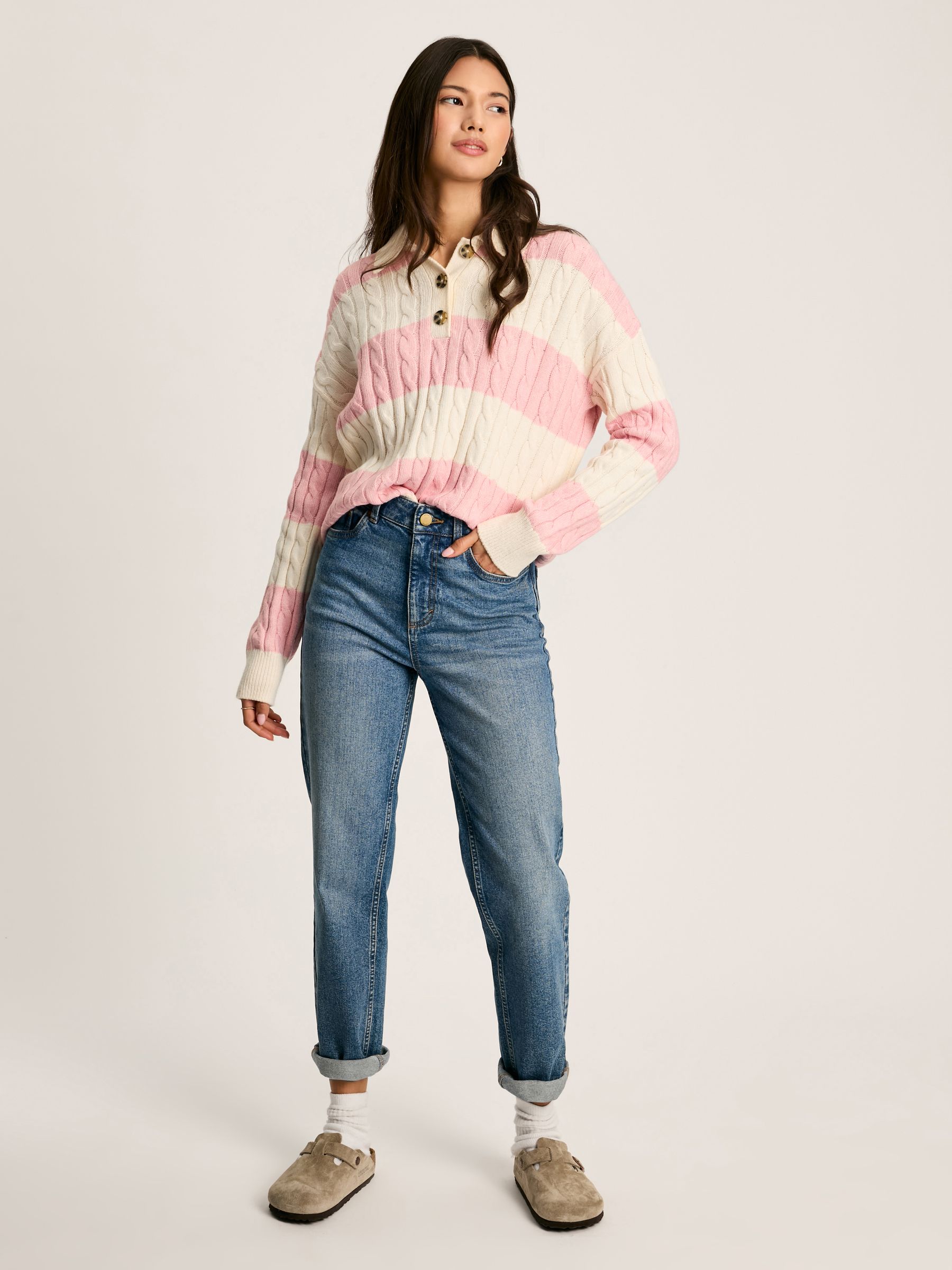Love All Pink Cable Knit Jumper with Button Collar - Image 3 of 7