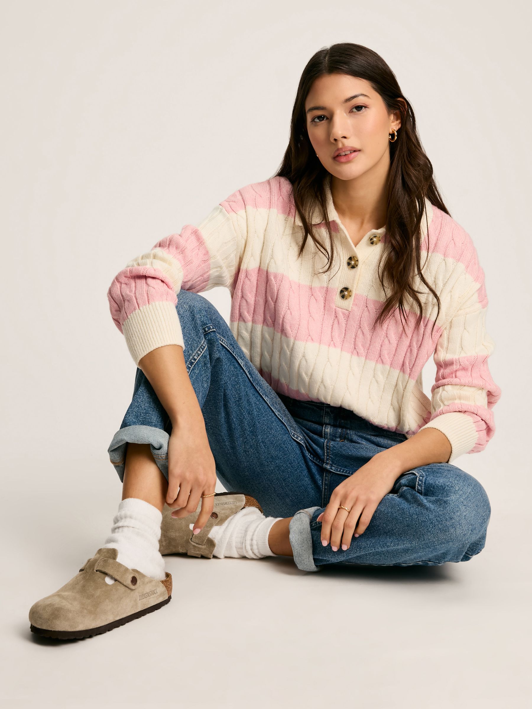 Love All Pink Cable Knit Jumper with Button Collar - Image 4 of 7