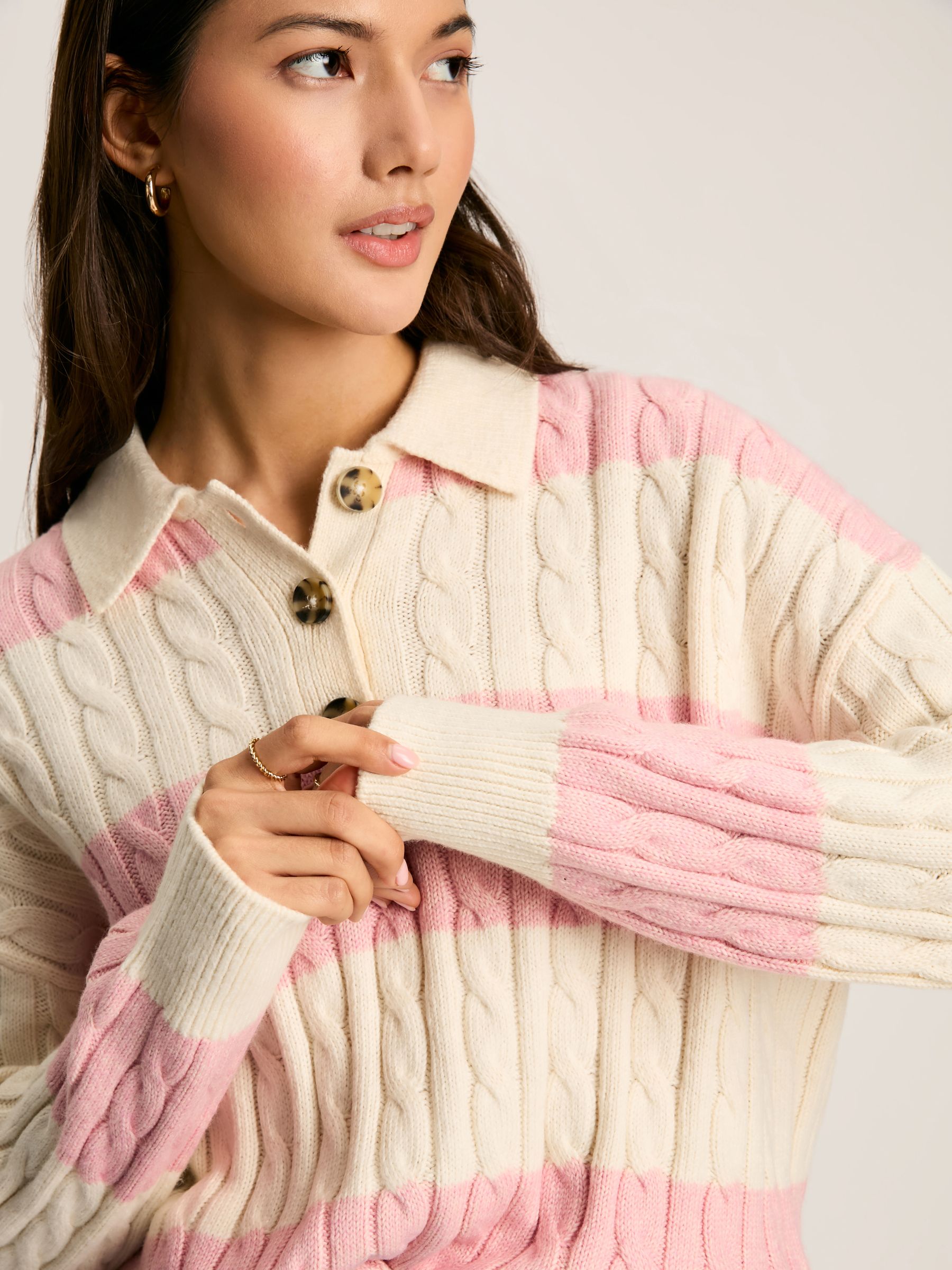 Love All Pink Cable Knit Jumper with Button Collar - Image 6 of 7