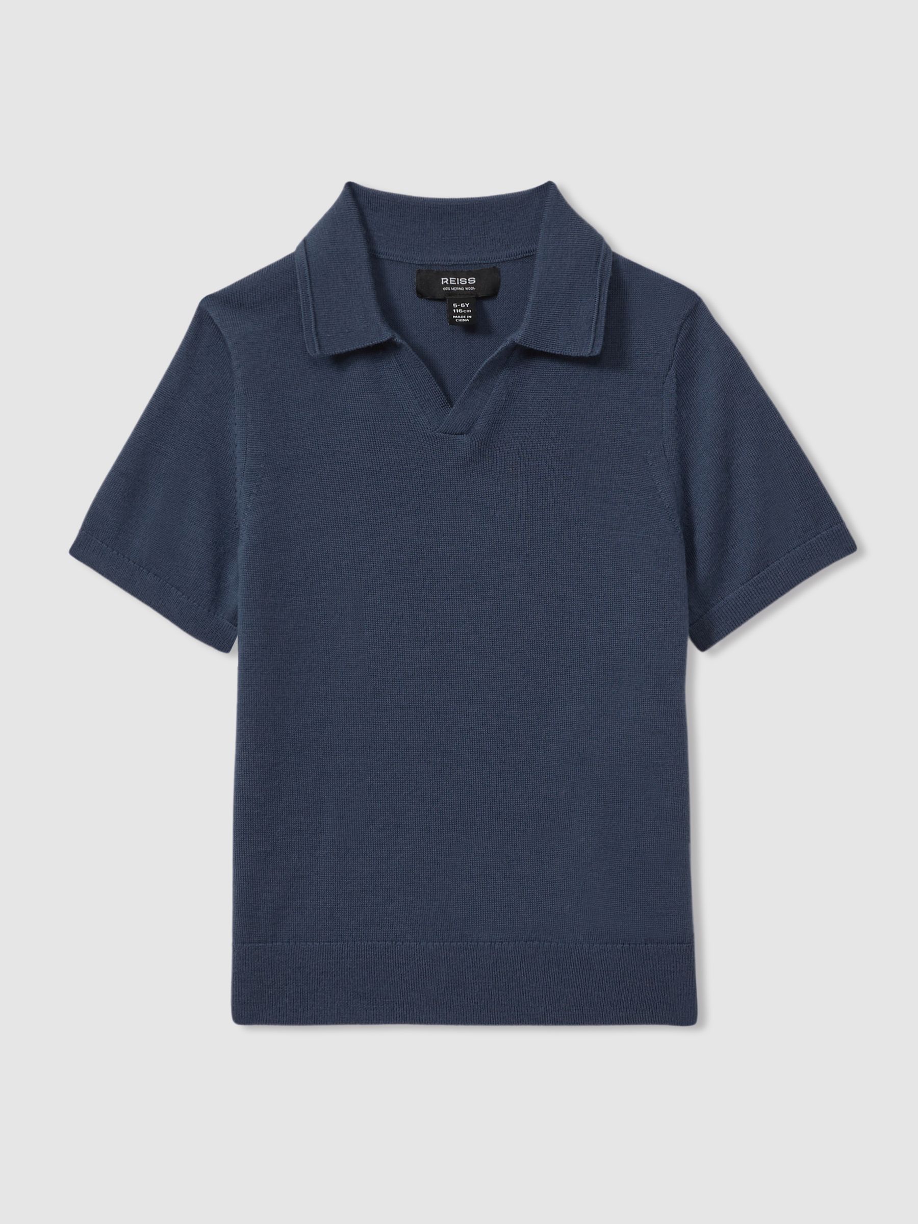 Merino Wool Open Collar Polo Shirt in Dove Blue - Image 2 of 7