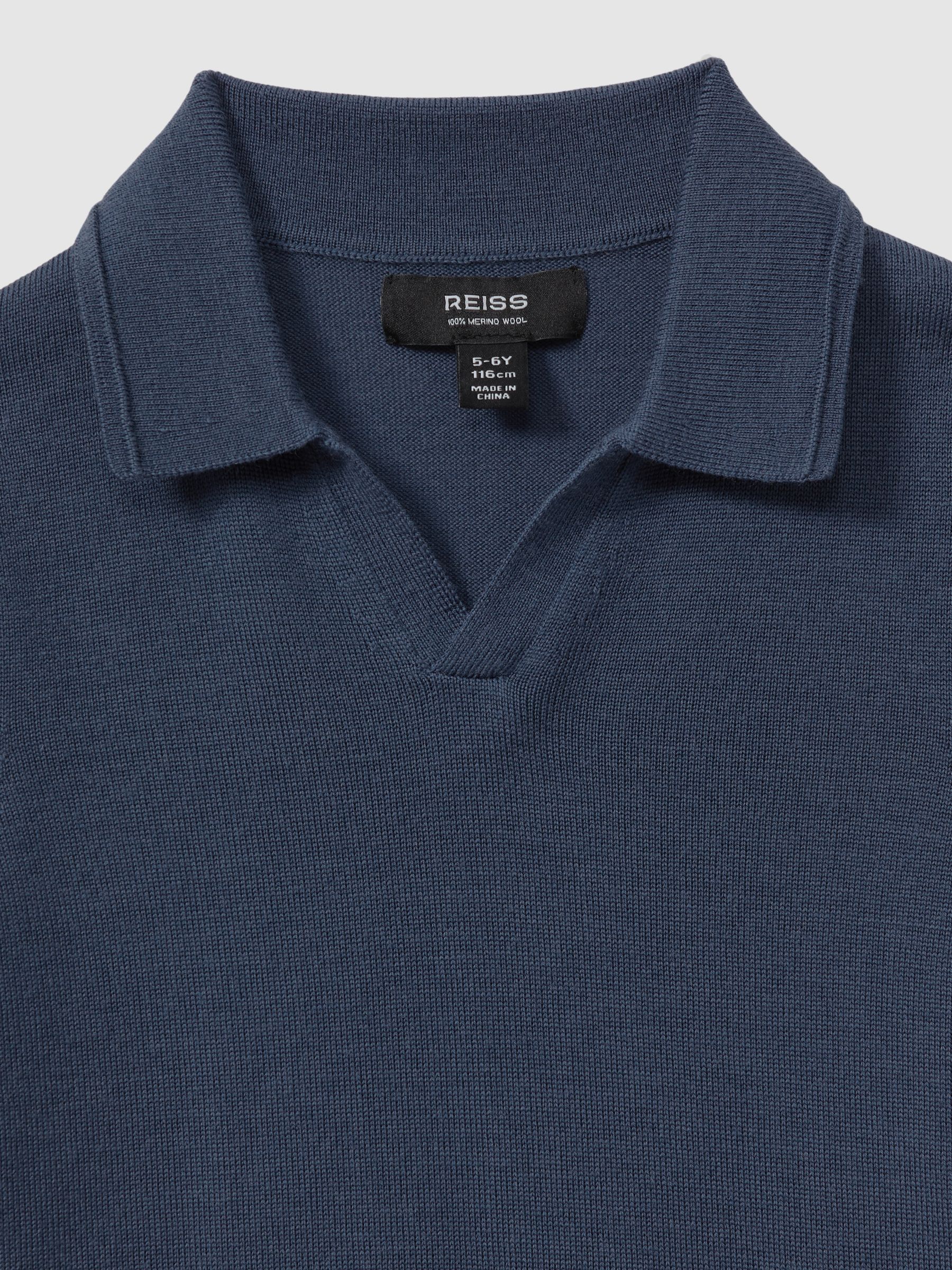 Merino Wool Open Collar Polo Shirt in Dove Blue - Image 4 of 7