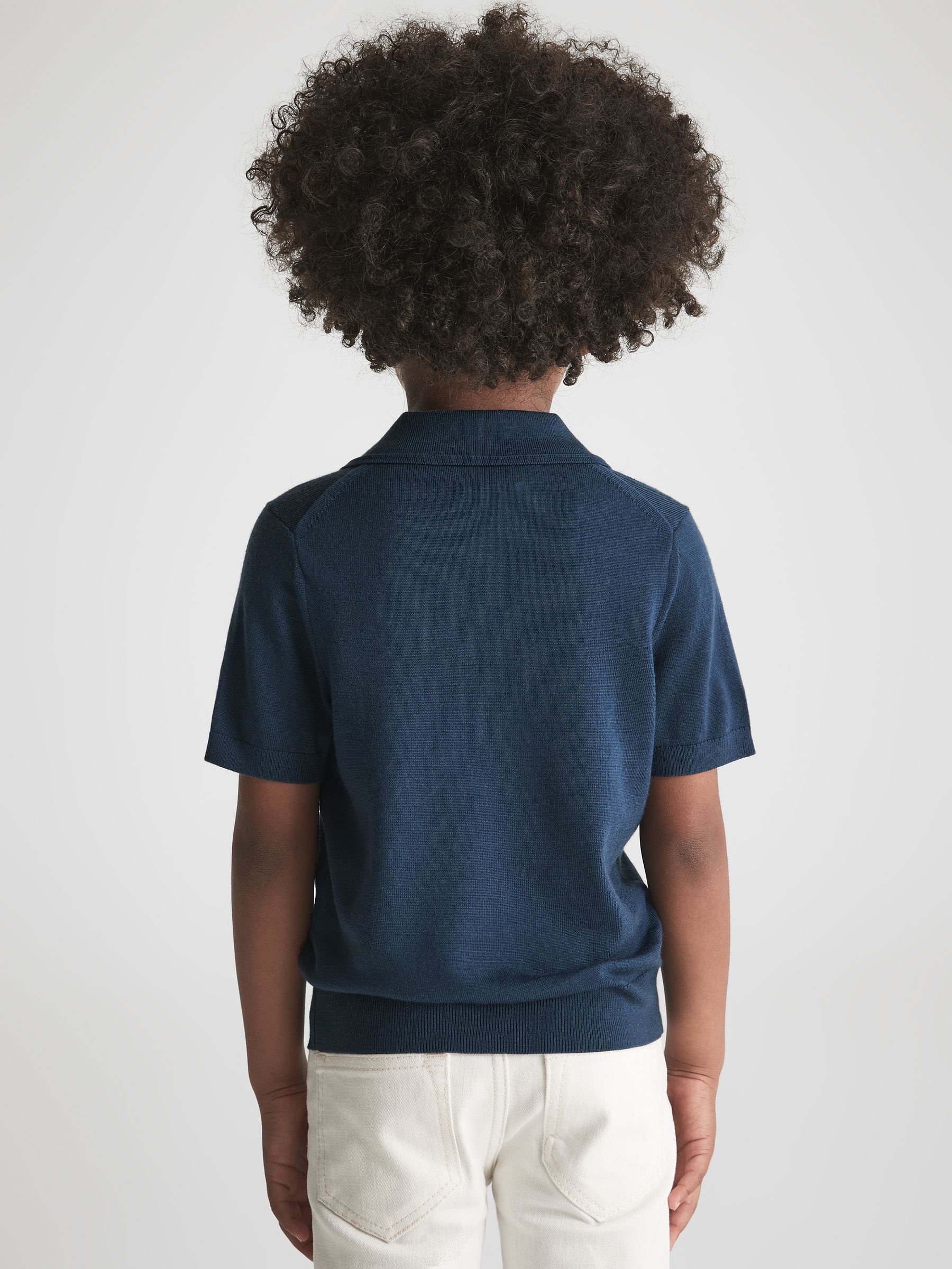 Merino Wool Open Collar Polo Shirt in Dove Blue - Image 5 of 7