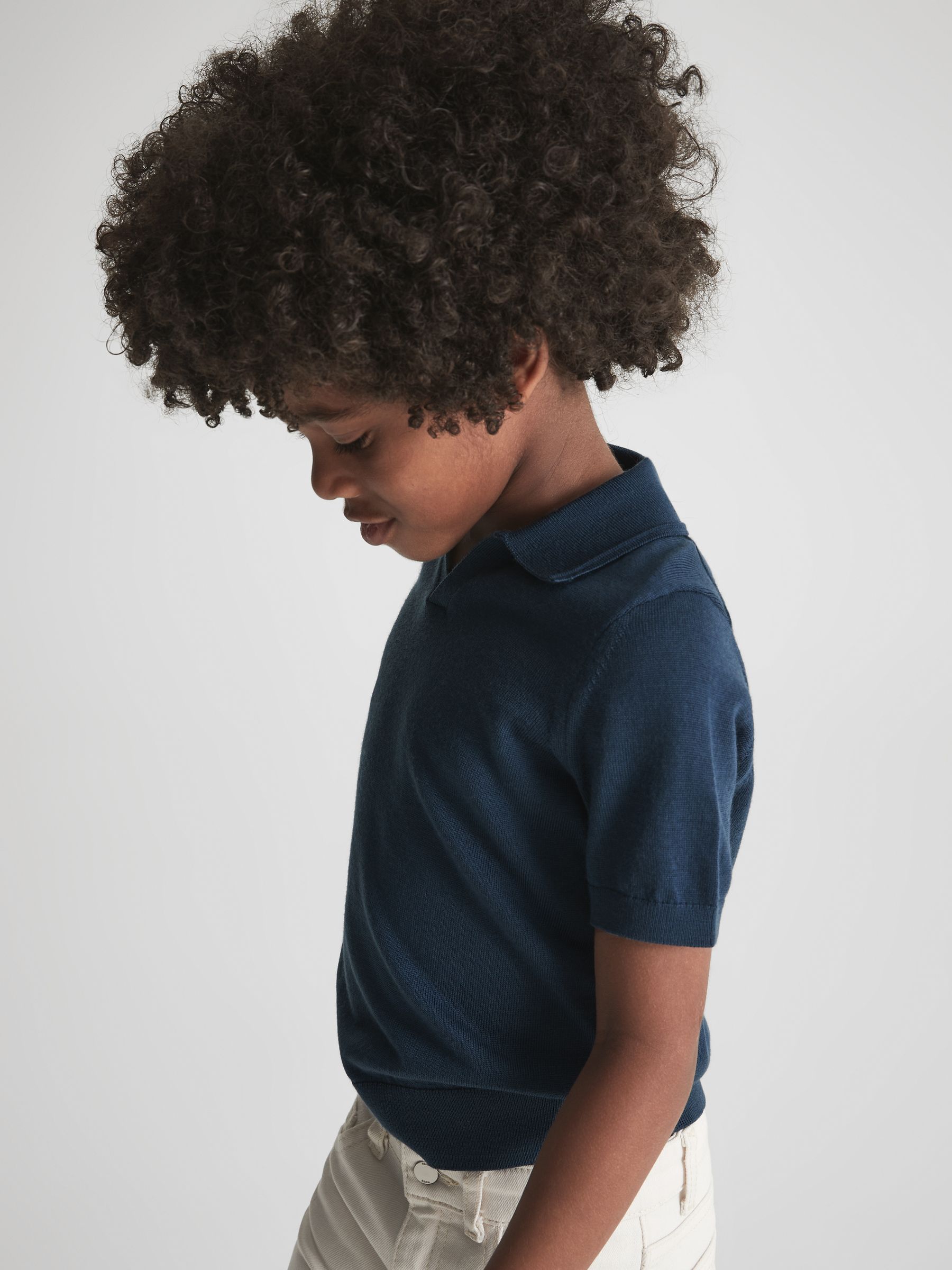 Merino Wool Open Collar Polo Shirt in Dove Blue - Image 6 of 7