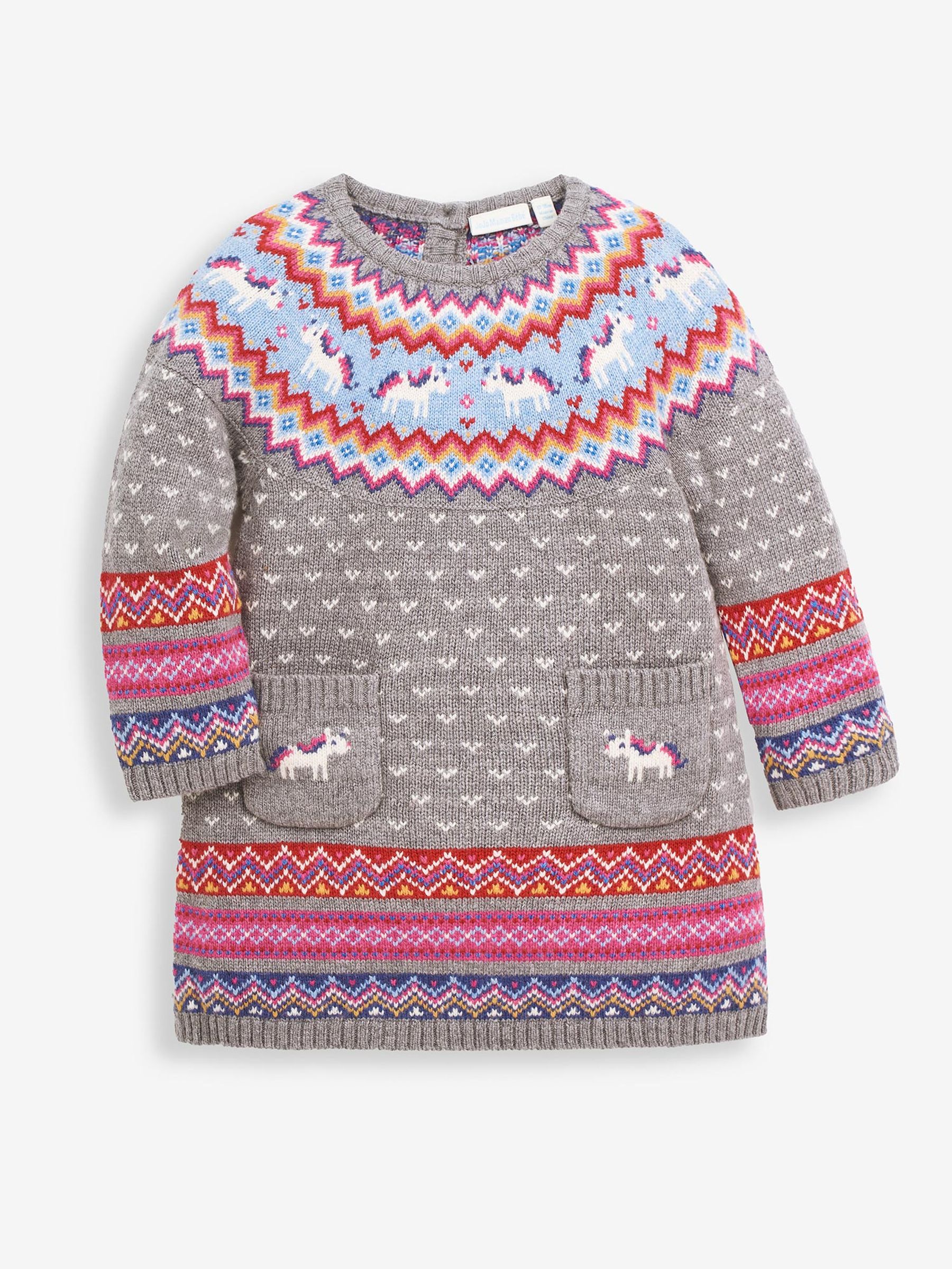 Marl Grey Unicorn Fairisle Pattern Knitted Dress - Image 1 of 2