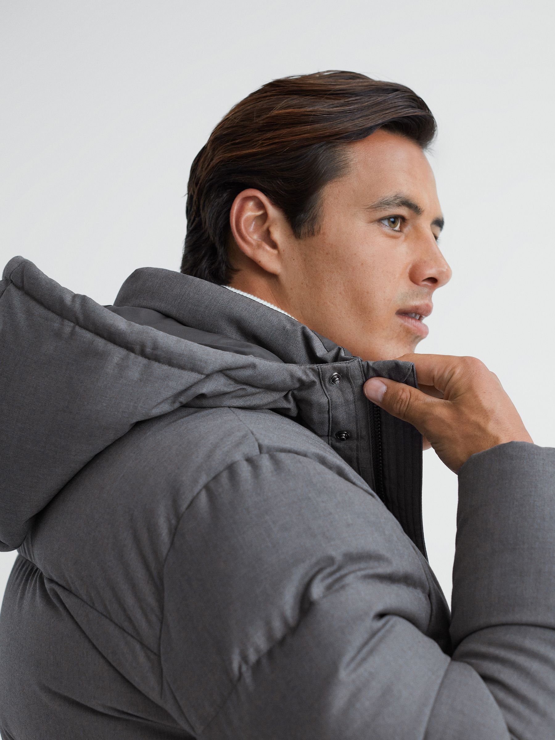 Quilted Hooded Coat in Grey - Image 3 of 7
