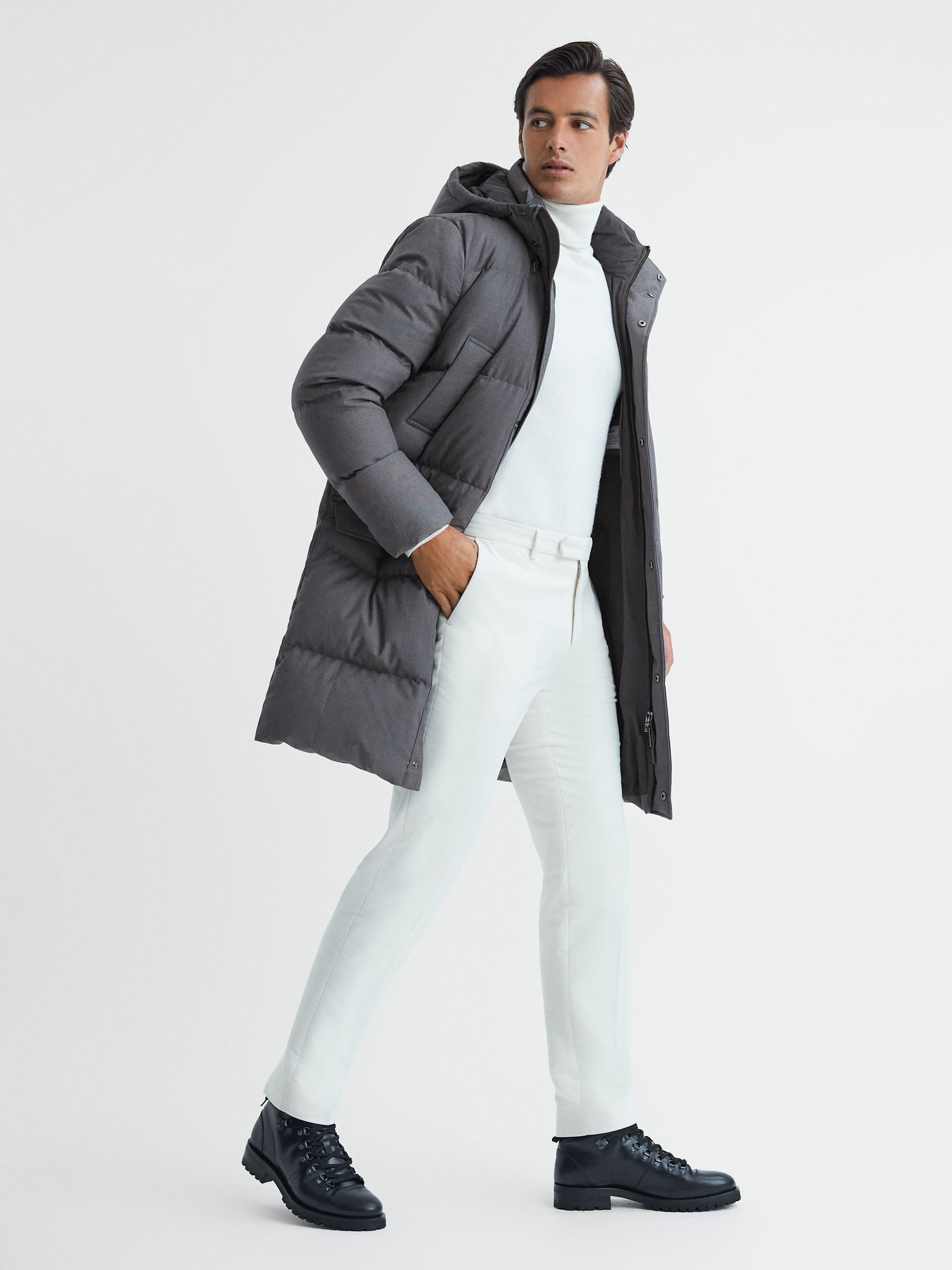 Quilted Hooded Coat in Grey - Image 4 of 7