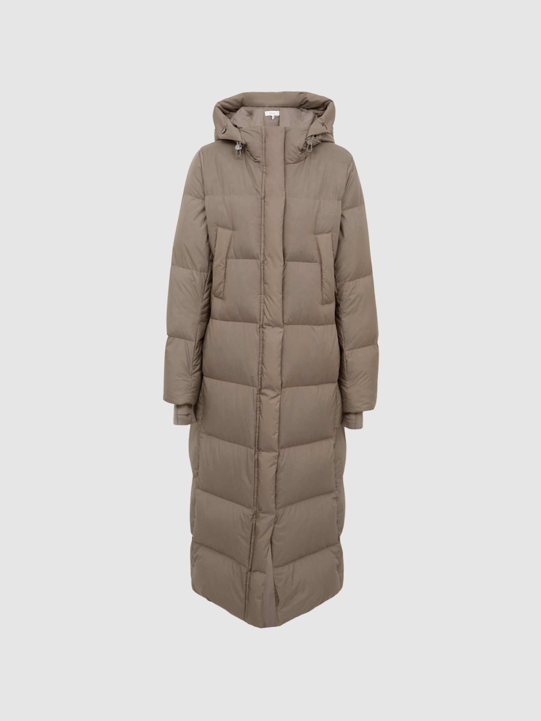 Longline Hooded Puffer Coat in Mink - Image 2 of 8 Longline Hooded Puffer Coat in Mink - Image 2 of 8