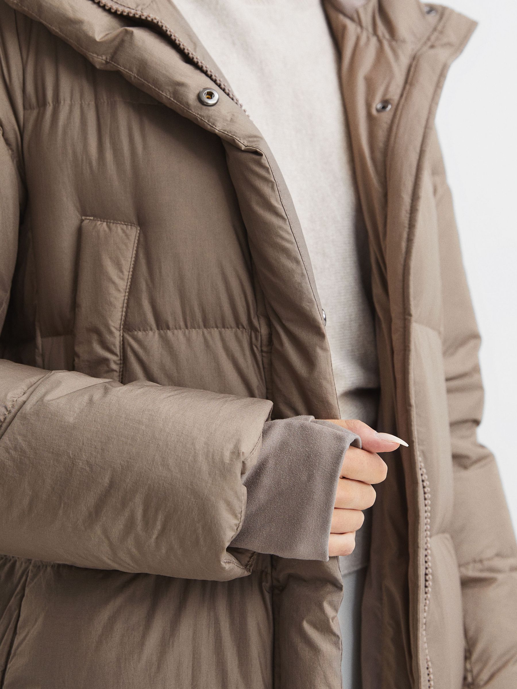 Longline Hooded Puffer Coat in Mink - Image 4 of 8