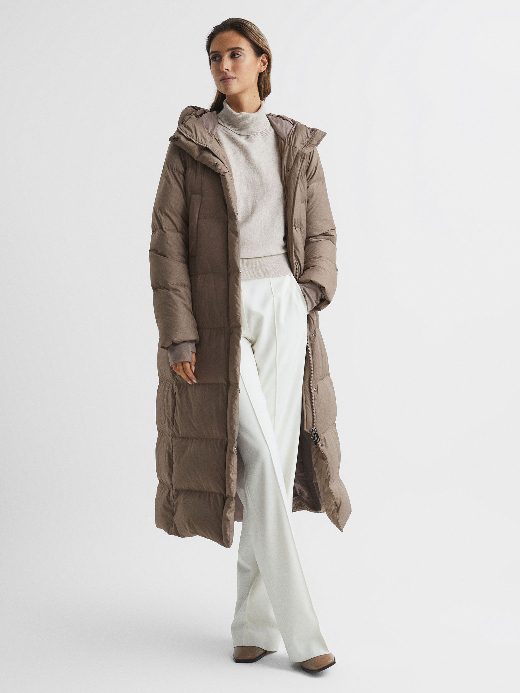 Longline Hooded Puffer Coat in Mink - Image 6 of 8