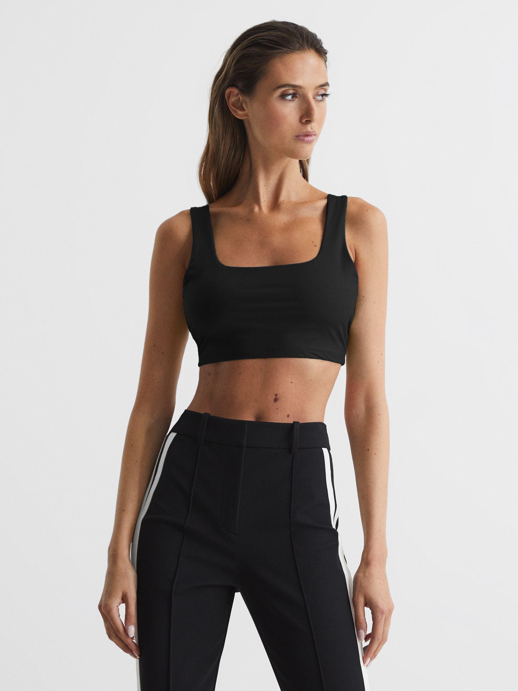 Square Neck Crop Top in Black - Image 1 of 7