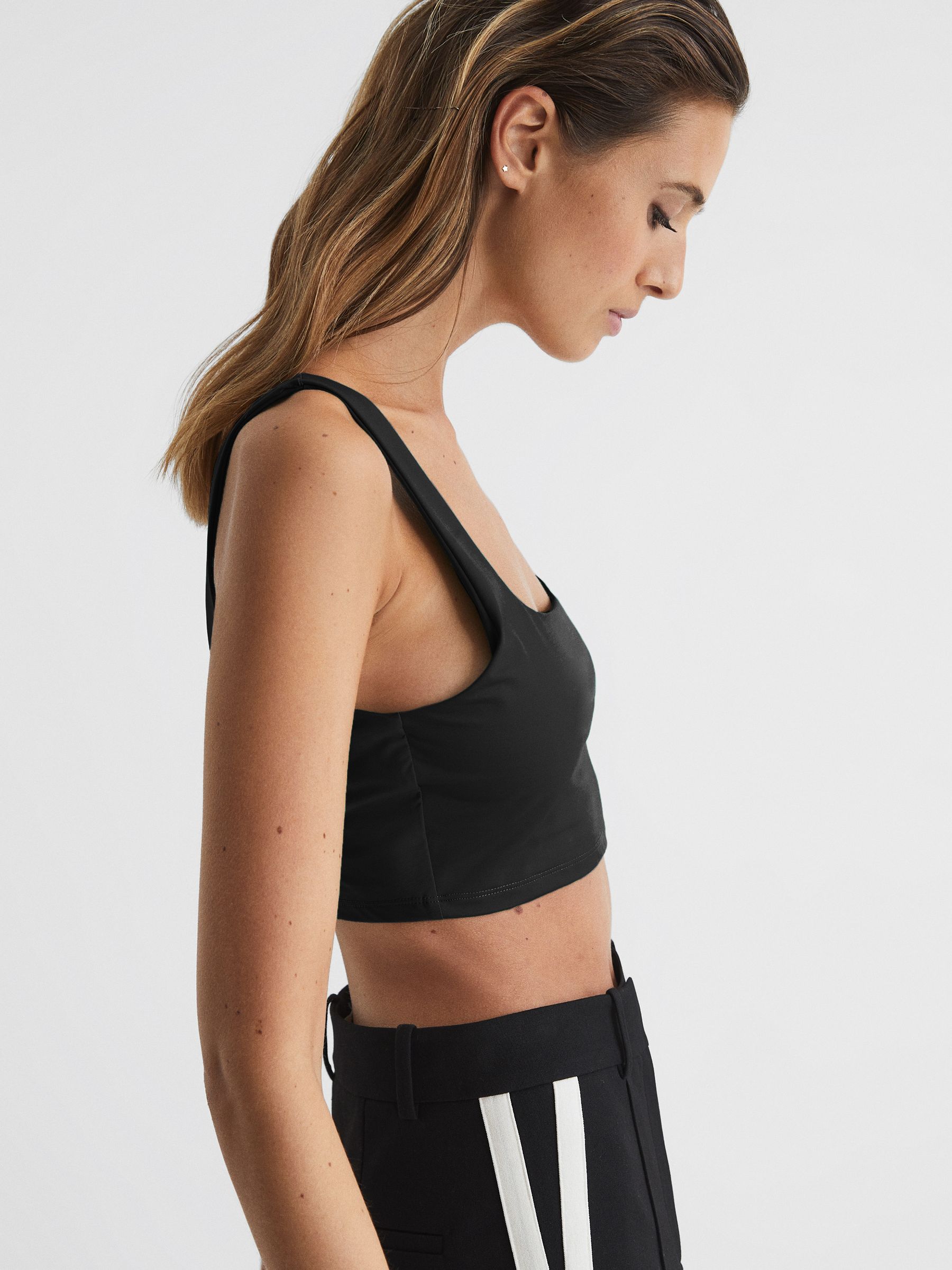 Square Neck Crop Top in Black - Image 4 of 7