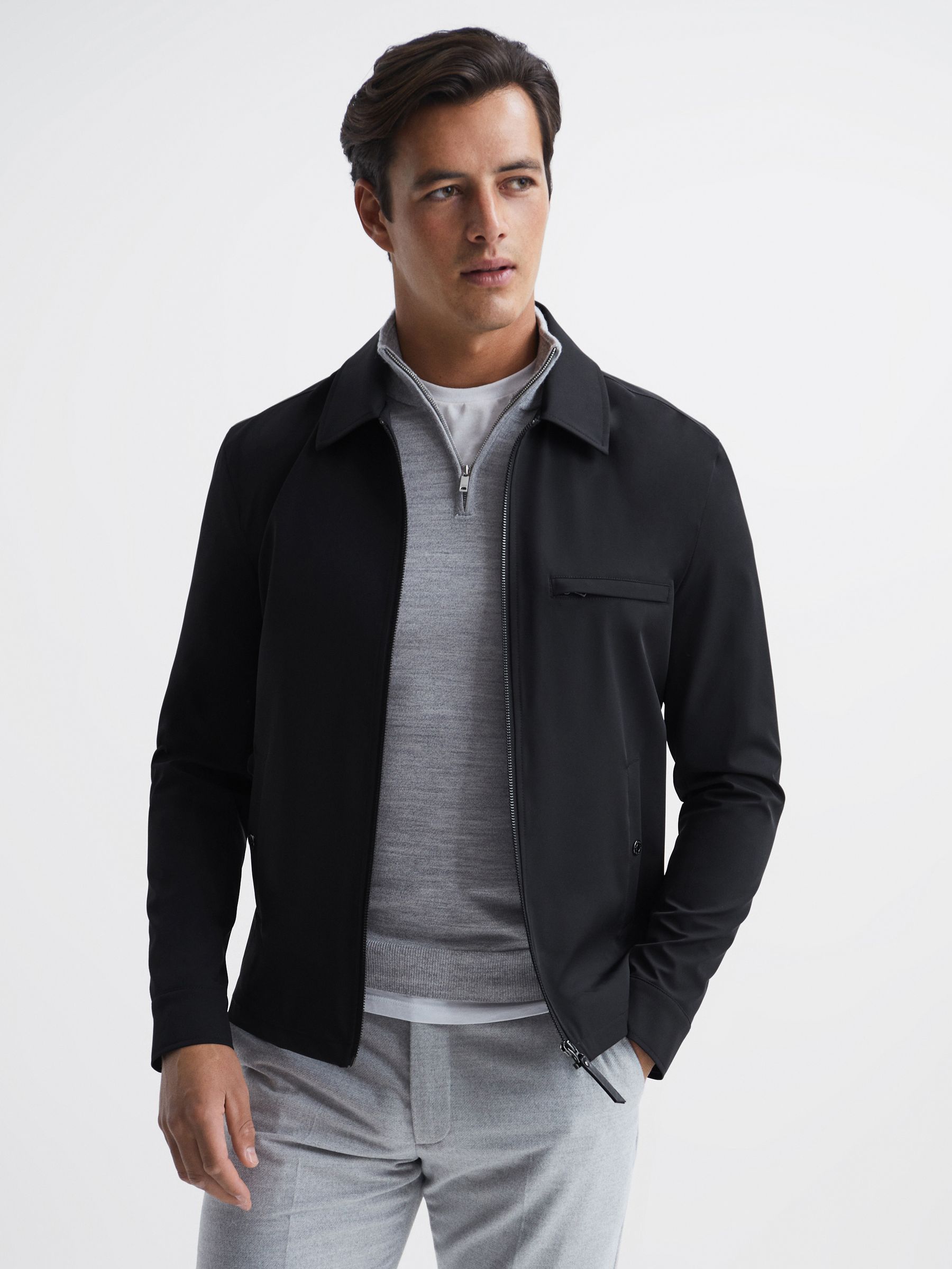 Zip Through Harrington Jacket in Black - Image 1 of 6