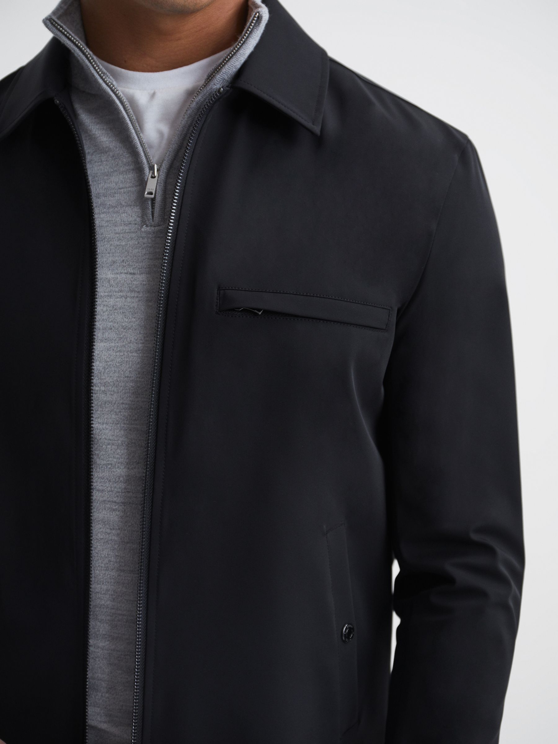 Zip Through Harrington Jacket in Black - Image 4 of 6